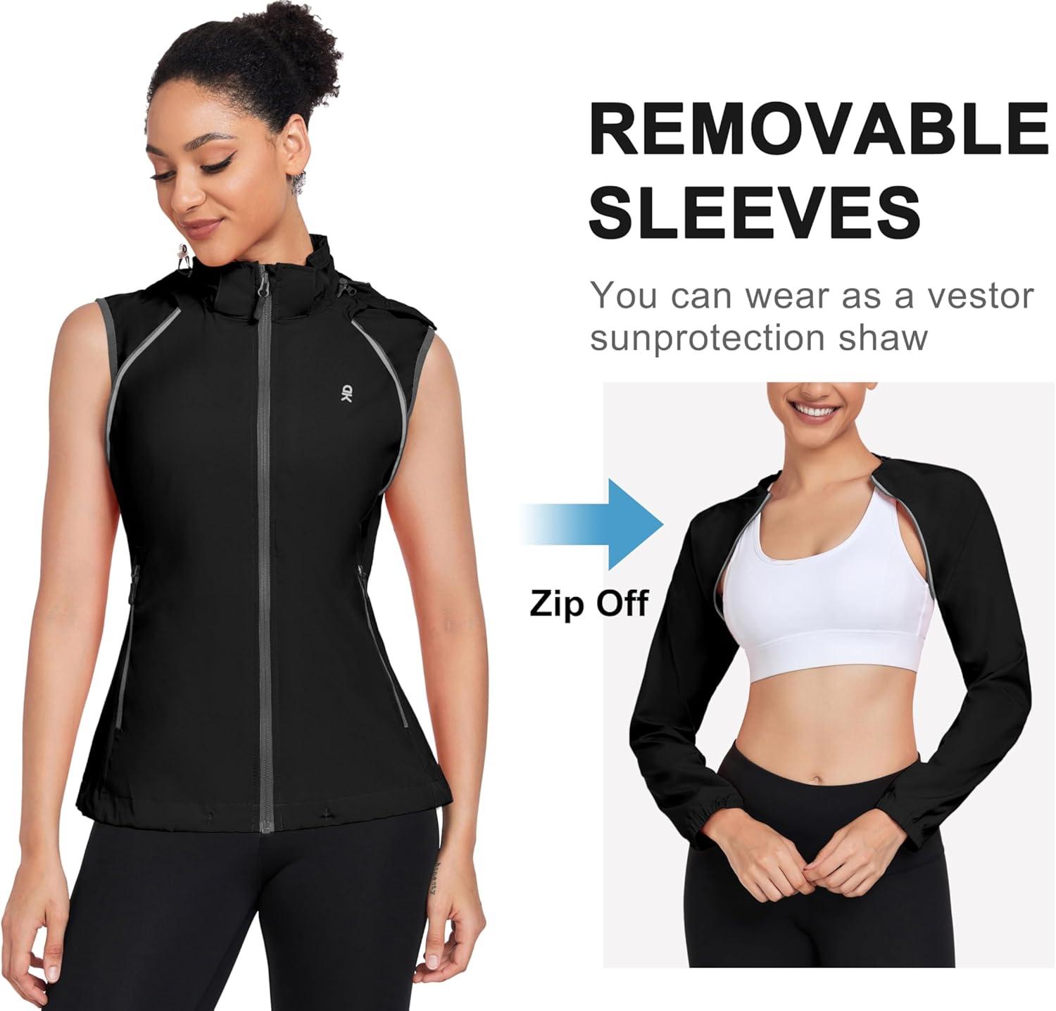 imageLittle Donkey Andy Womens Lightweight Waterproof Cycling Jacket with Removable Sleeves ampamp Hood for Biking Running GolfBlack