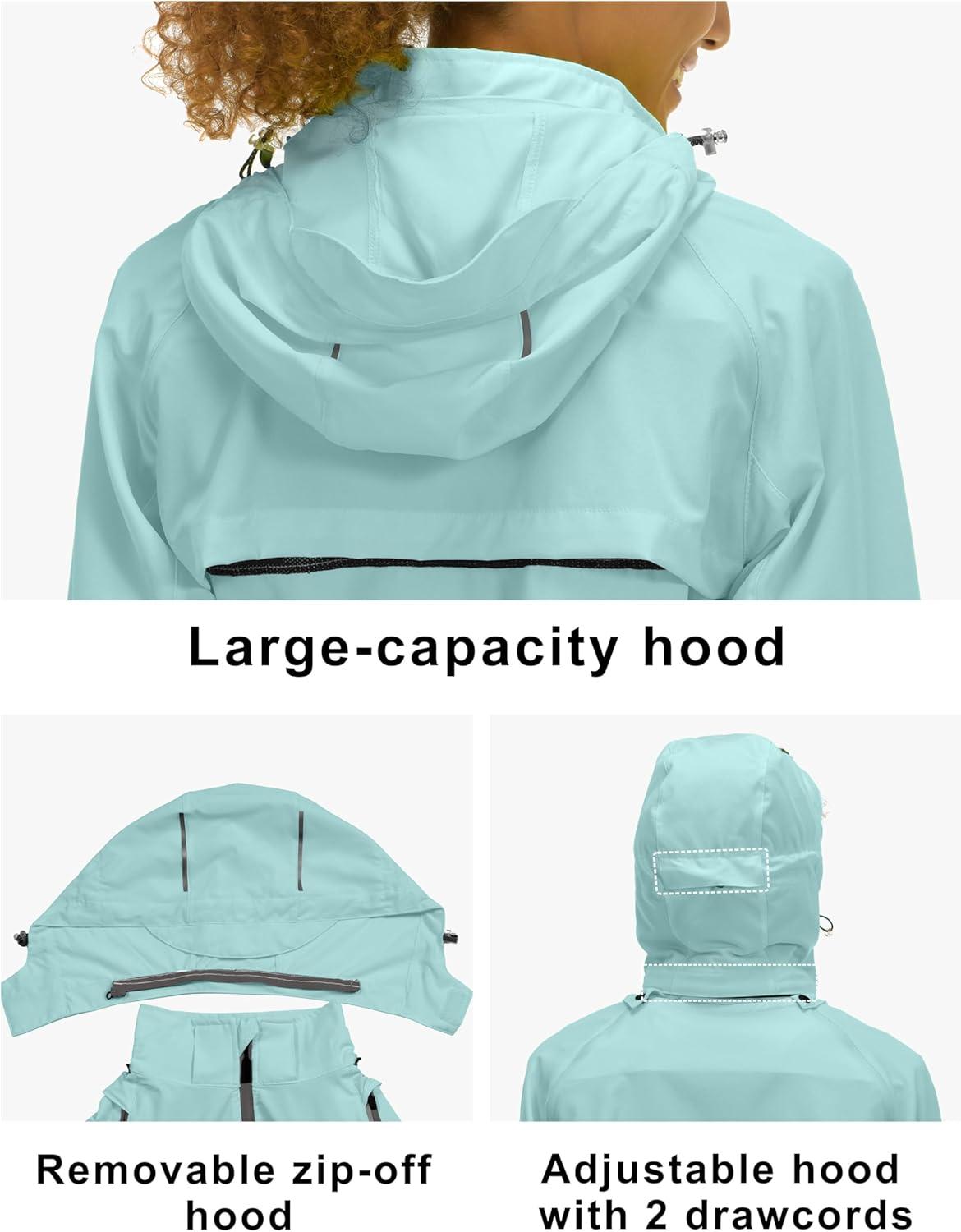 imageLittle Donkey Andy Womens Lightweight Waterproof Cycling Jacket with Removable Sleeves ampamp Hood for Biking Running GolfBlue Glow