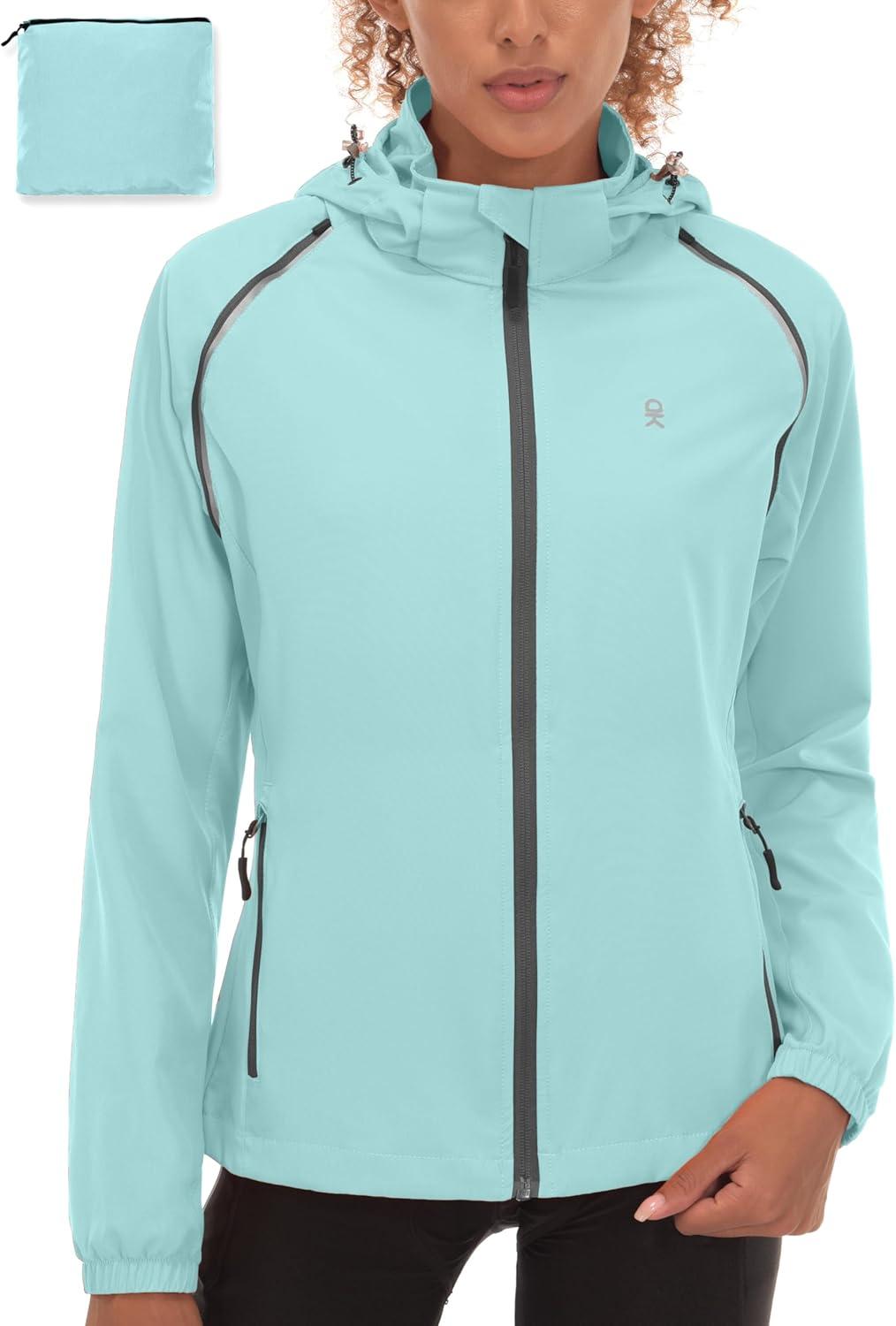 imageLittle Donkey Andy Womens Lightweight Waterproof Cycling Jacket with Removable Sleeves ampamp Hood for Biking Running GolfBlue Glow
