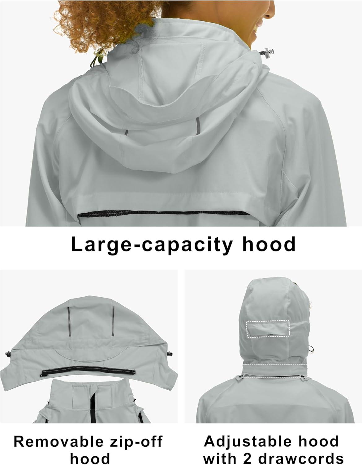 imageLittle Donkey Andy Womens Lightweight Waterproof Cycling Jacket with Removable Sleeves ampamp Hood for Biking Running GolfLight Gray