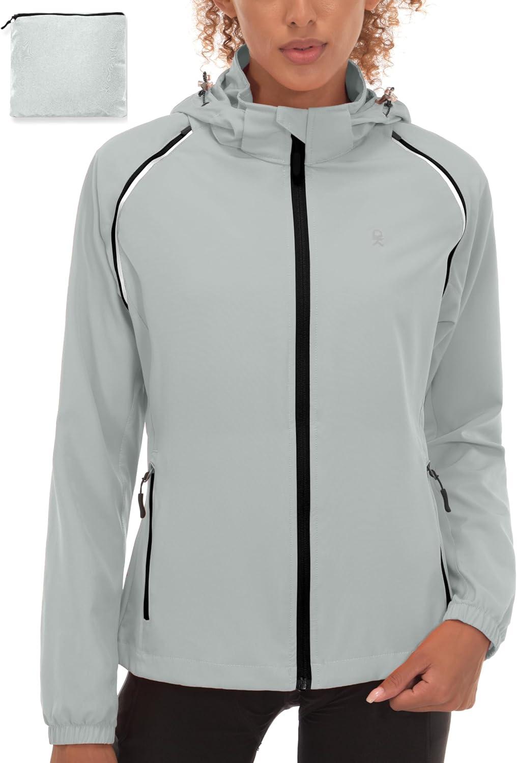 imageLittle Donkey Andy Womens Lightweight Waterproof Cycling Jacket with Removable Sleeves ampamp Hood for Biking Running GolfLight Gray
