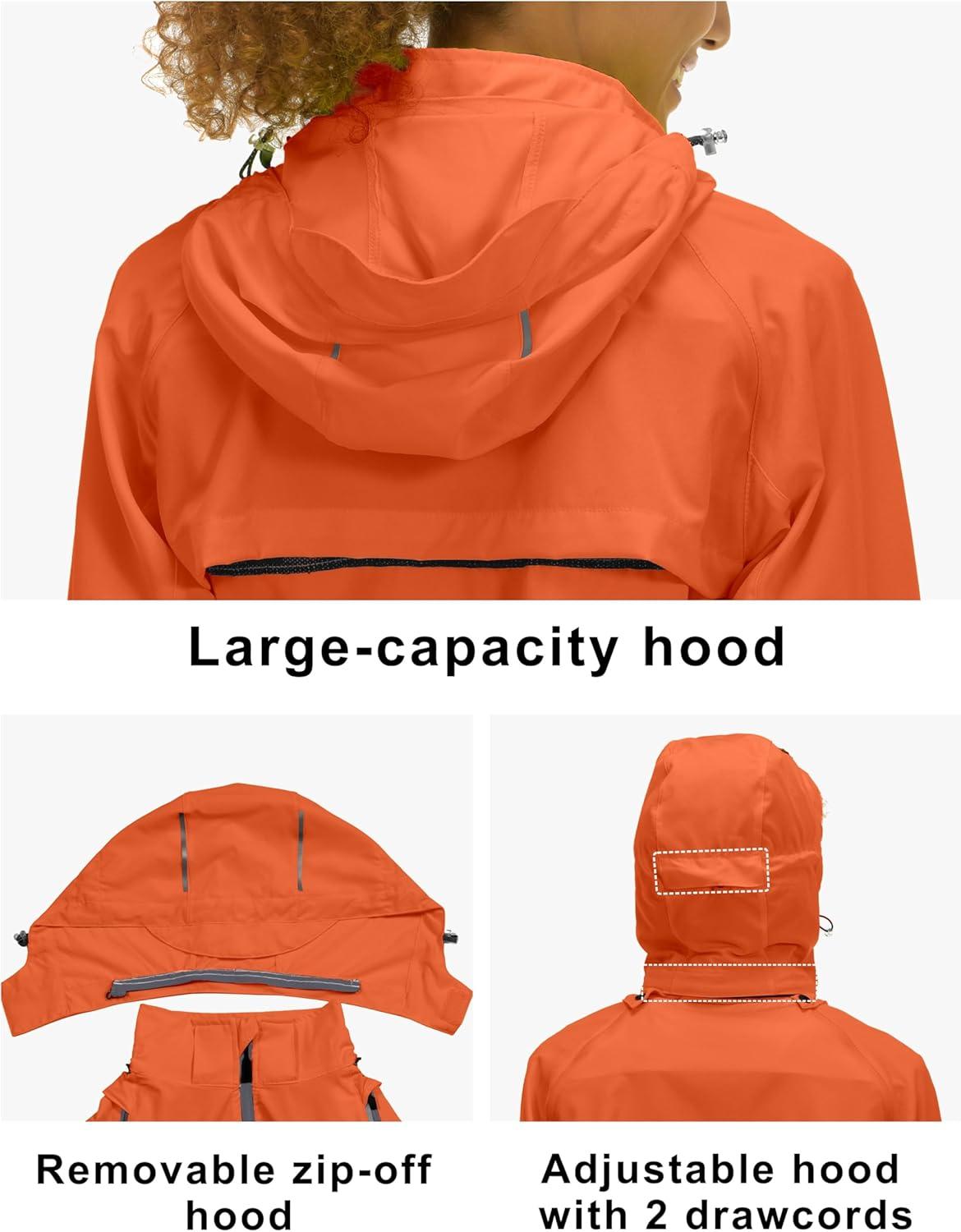 imageLittle Donkey Andy Womens Lightweight Waterproof Cycling Jacket with Removable Sleeves ampamp Hood for Biking Running GolfOrange