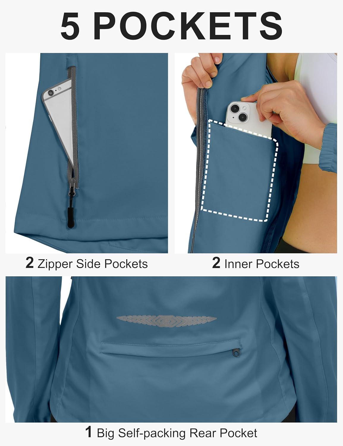 imageLittle Donkey Andy Womens Lightweight Waterproof Cycling Jacket with Removable Sleeves ampamp Hood for Biking Running GolfSlate Blue
