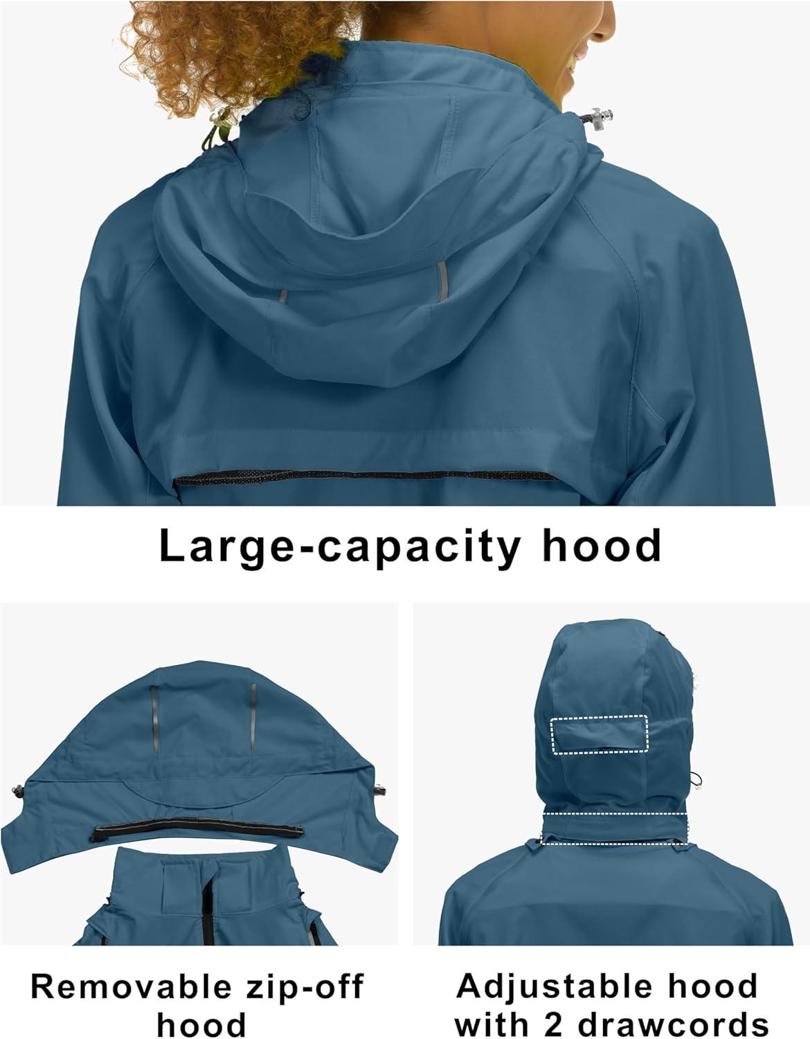 imageLittle Donkey Andy Womens Lightweight Waterproof Cycling Jacket with Removable Sleeves ampamp Hood for Biking Running GolfSlate Blue