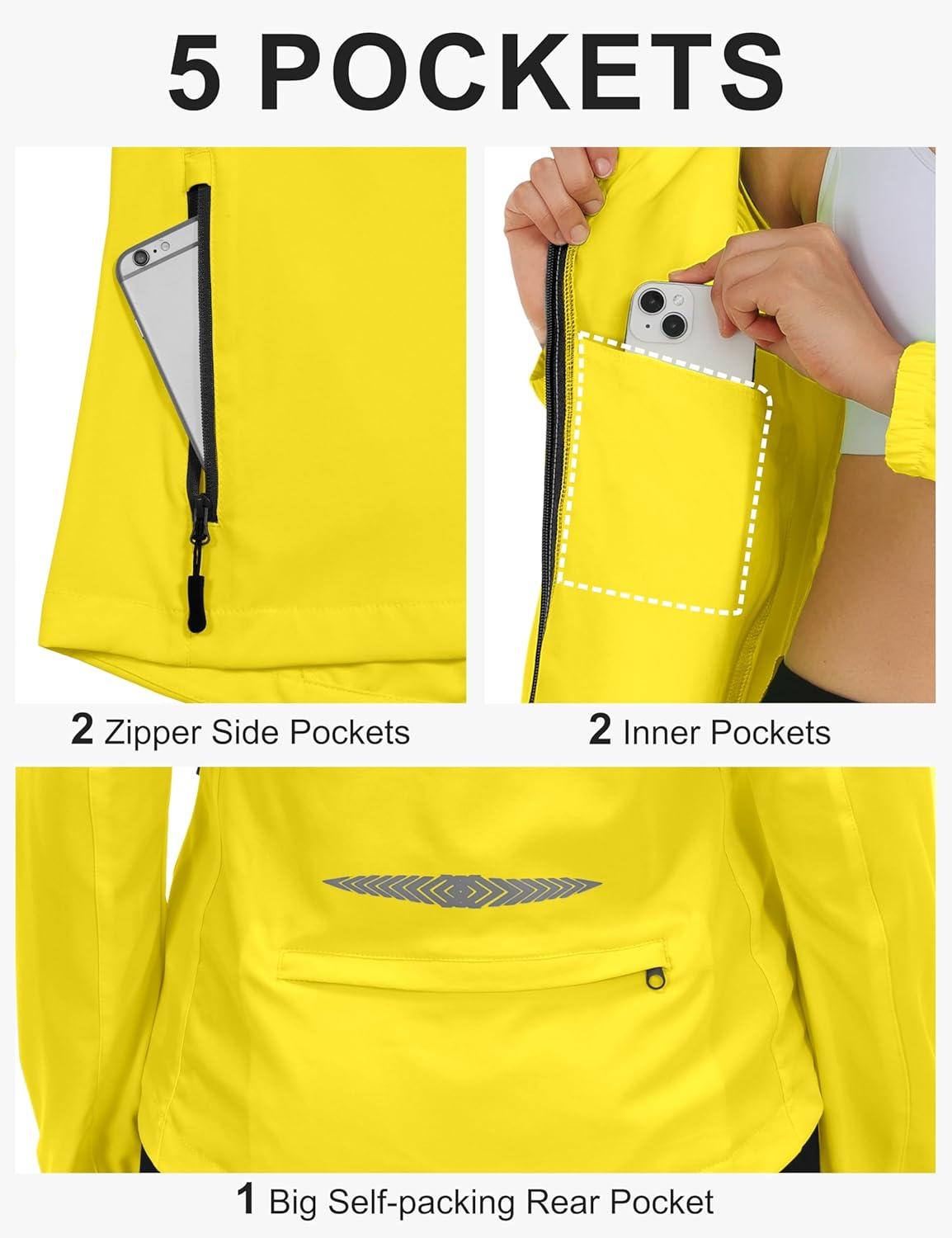 imageLittle Donkey Andy Womens Lightweight Waterproof Cycling Jacket with Removable Sleeves ampamp Hood for Biking Running GolfYellow