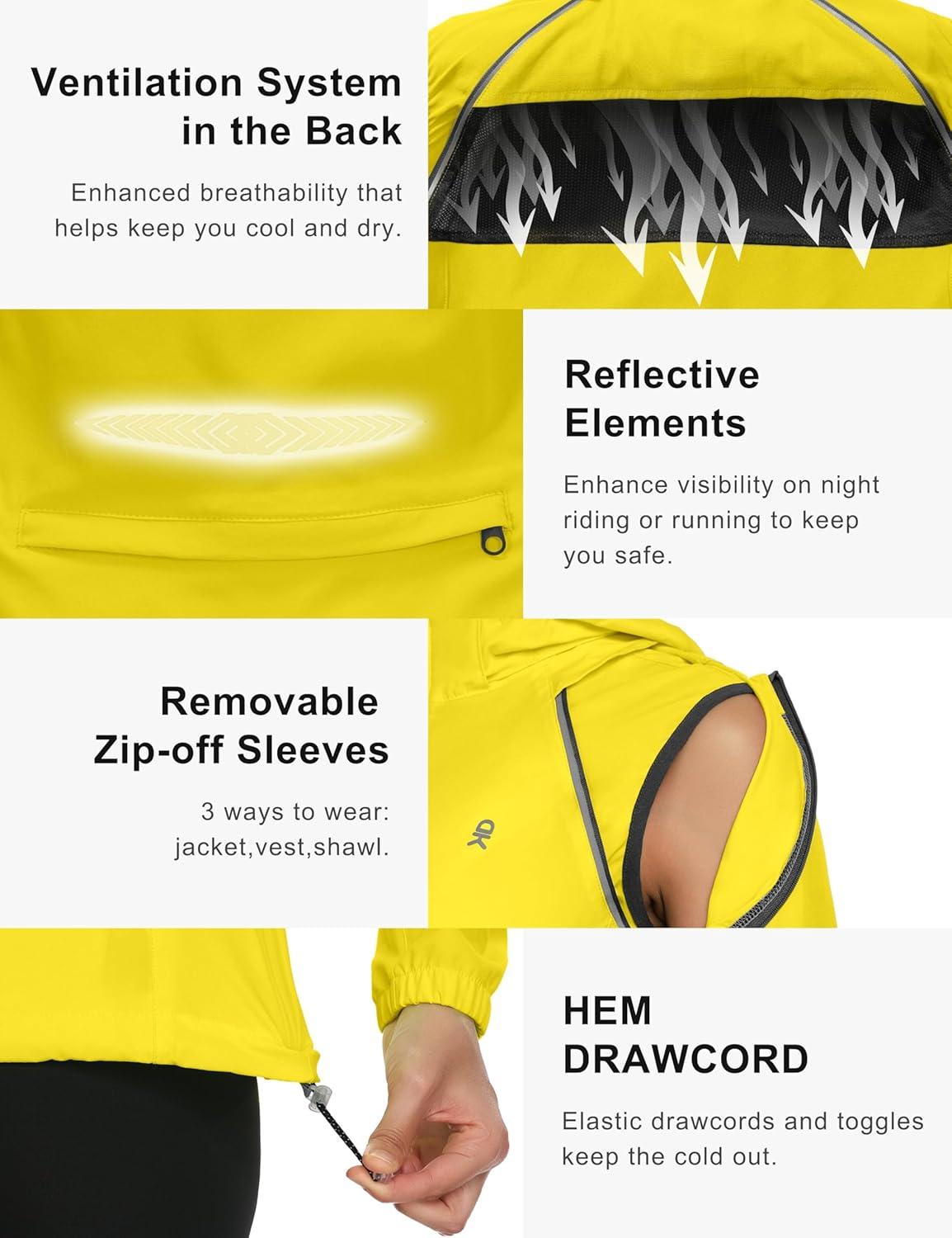 imageLittle Donkey Andy Womens Lightweight Waterproof Cycling Jacket with Removable Sleeves ampamp Hood for Biking Running GolfYellow