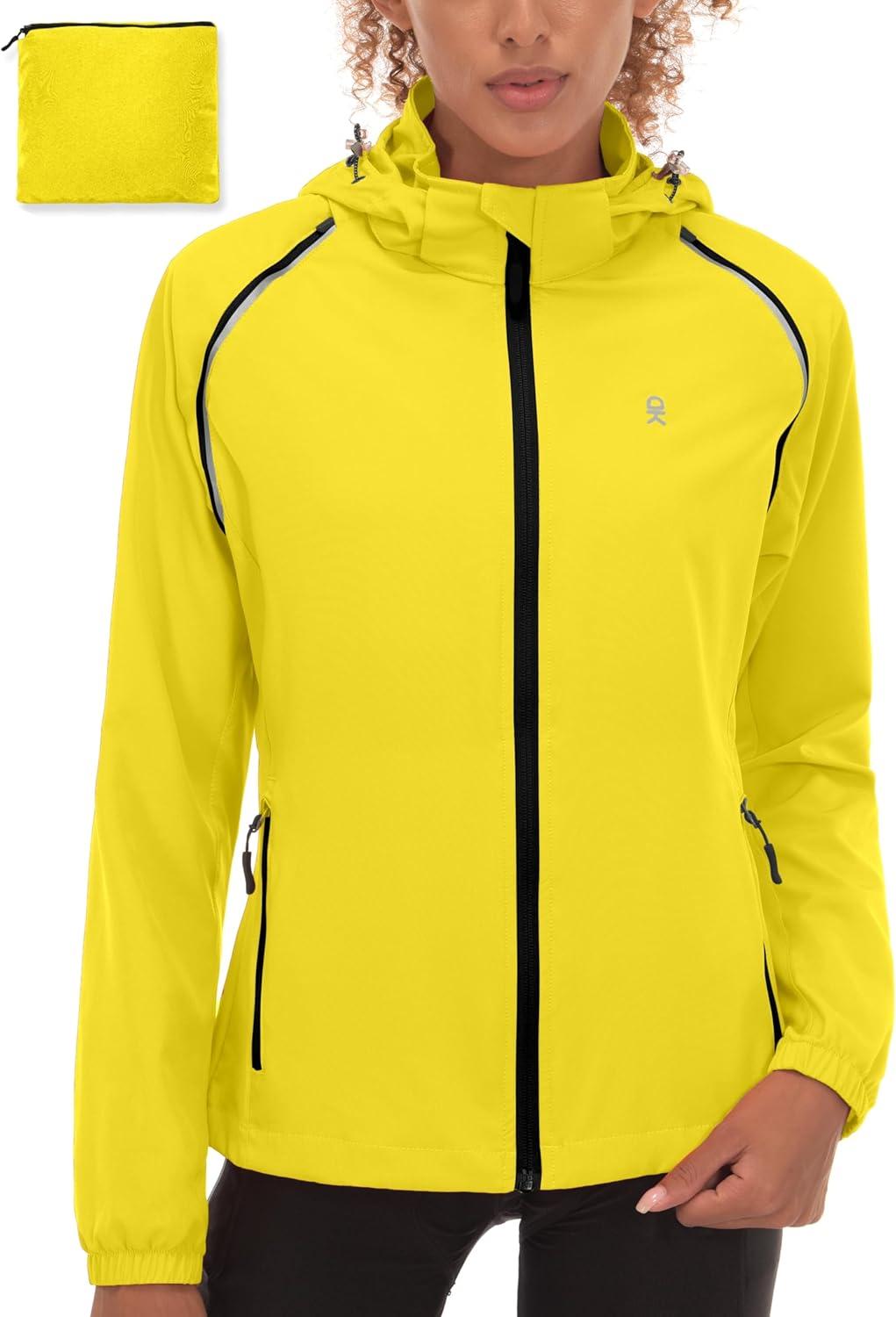 imageLittle Donkey Andy Womens Lightweight Waterproof Cycling Jacket with Removable Sleeves ampamp Hood for Biking Running GolfYellow