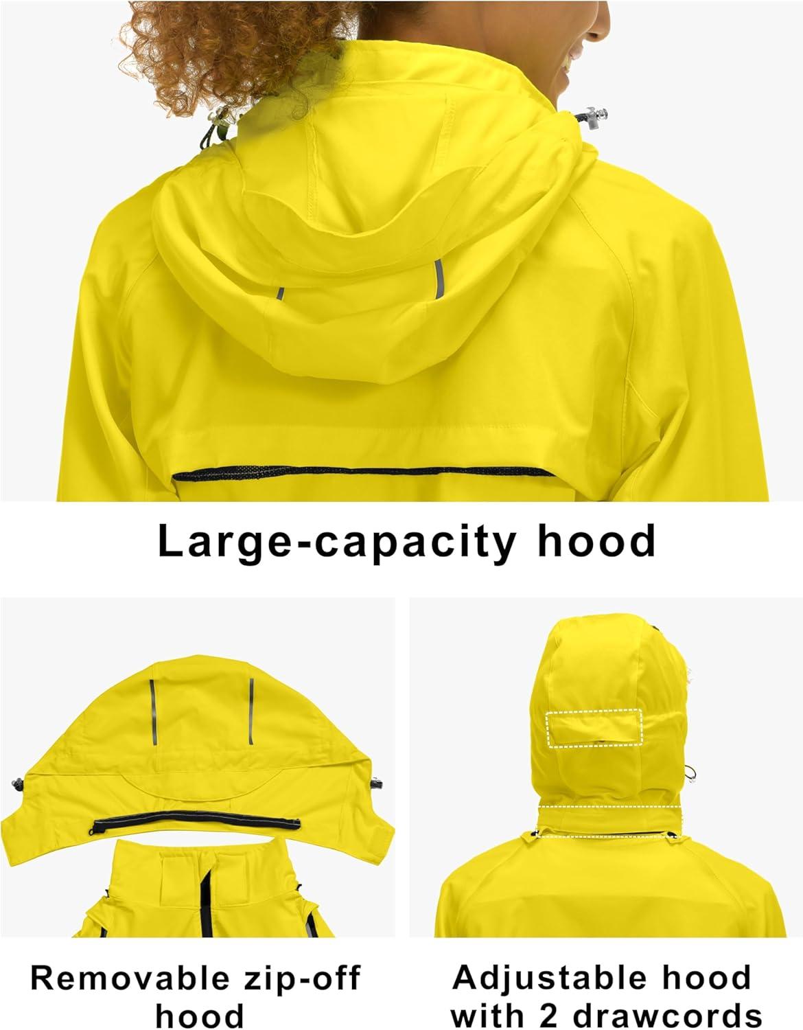 imageLittle Donkey Andy Womens Lightweight Waterproof Cycling Jacket with Removable Sleeves ampamp Hood for Biking Running GolfYellow