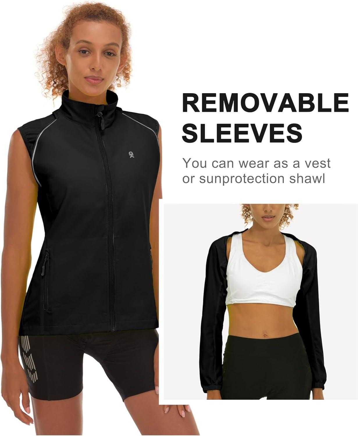 imageLittle Donkey Andy Womens Lightweight Waterproof Cycling Jacket with Removable Sleeves for Biking Running GolfBlack
