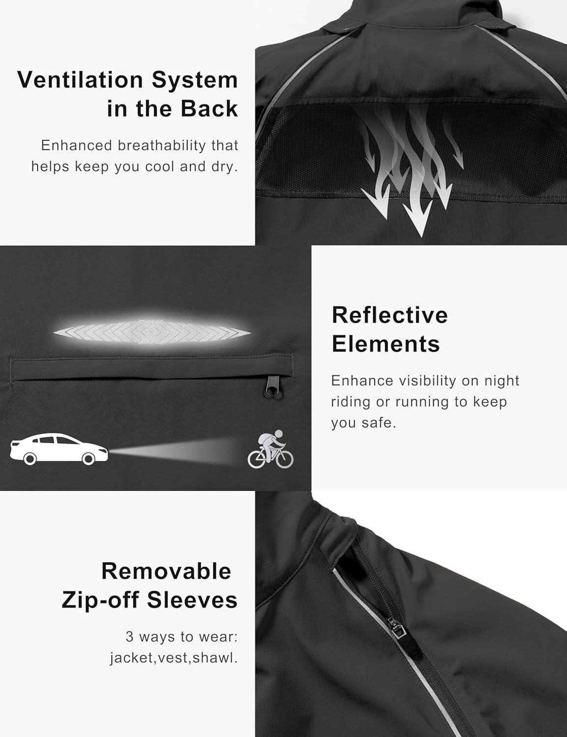 imageLittle Donkey Andy Womens Lightweight Waterproof Cycling Jacket with Removable Sleeves for Biking Running GolfBlack