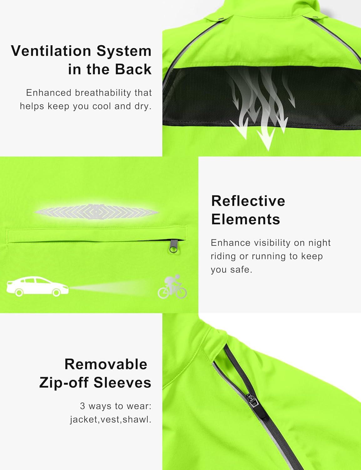 imageLittle Donkey Andy Womens Lightweight Waterproof Cycling Jacket with Removable Sleeves for Biking Running GolfFluorescent Yellow