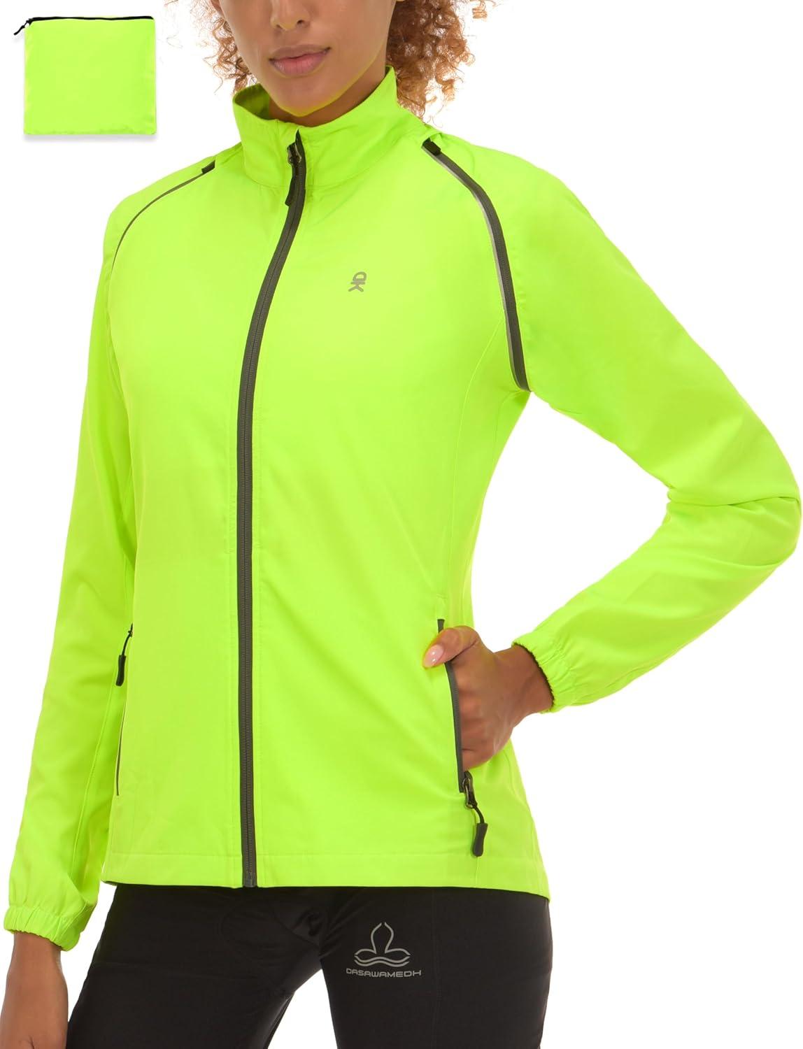 imageLittle Donkey Andy Womens Lightweight Waterproof Cycling Jacket with Removable Sleeves for Biking Running GolfFluorescent Yellow