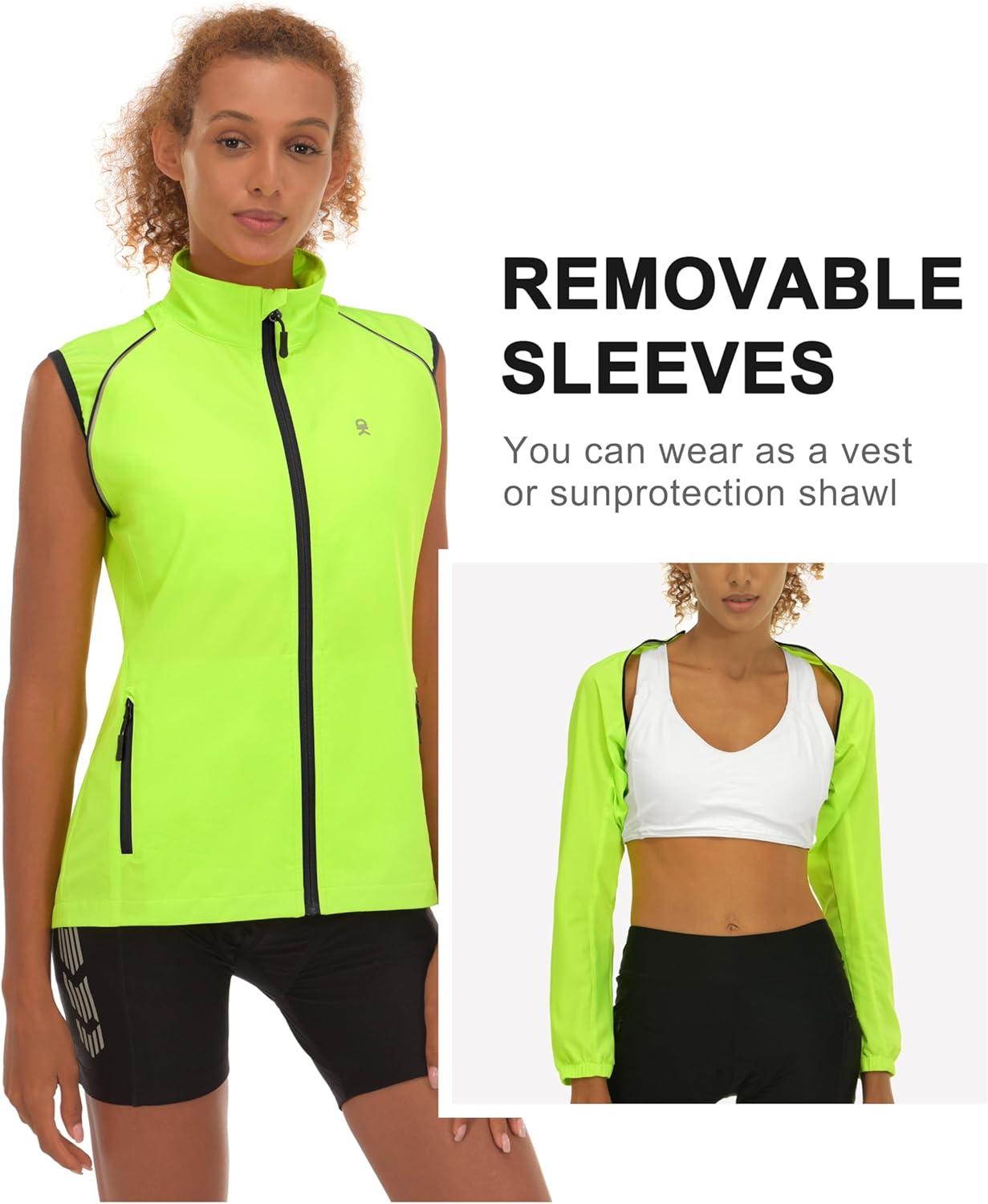 imageLittle Donkey Andy Womens Lightweight Waterproof Cycling Jacket with Removable Sleeves for Biking Running GolfFluorescent Yellow