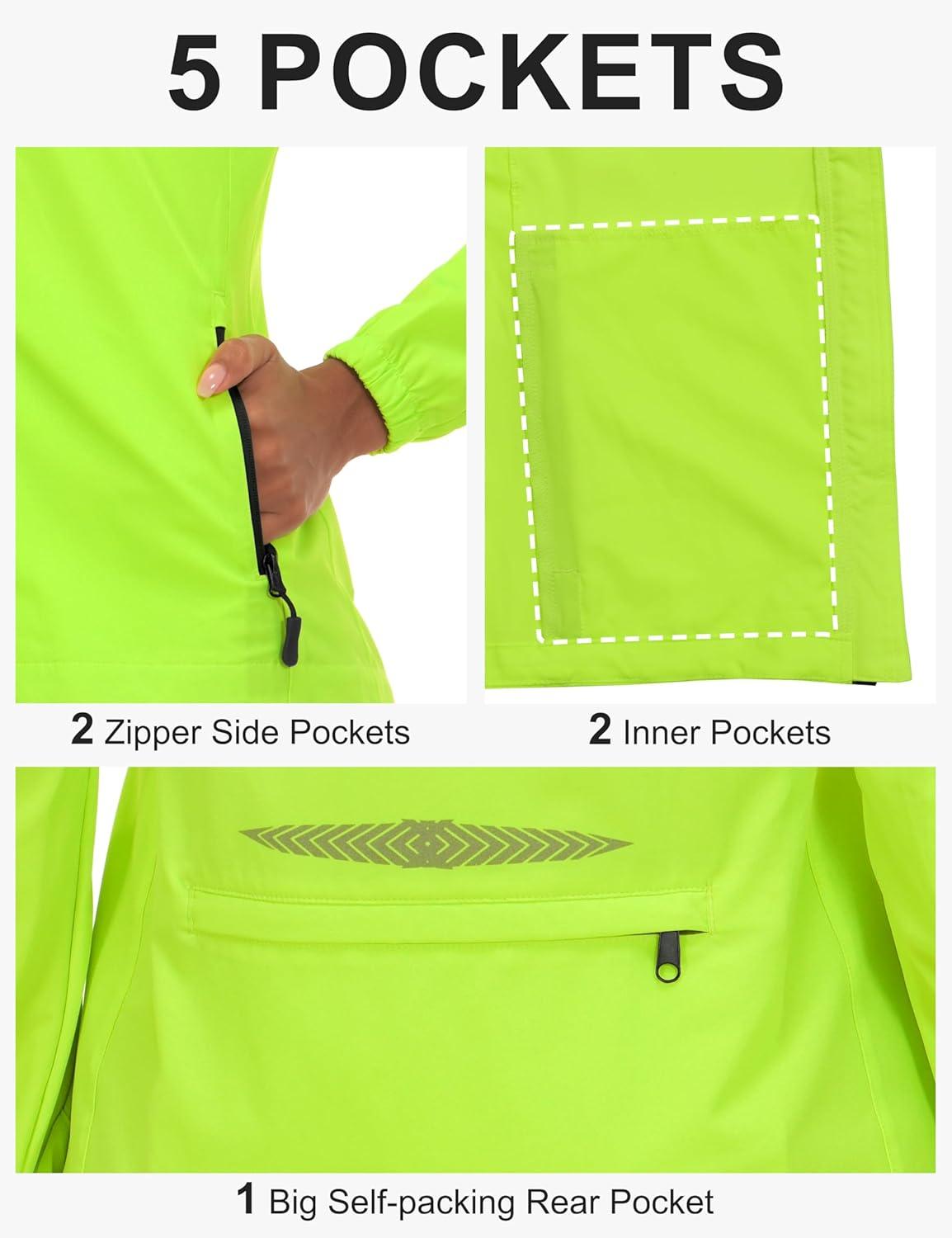 imageLittle Donkey Andy Womens Lightweight Waterproof Cycling Jacket with Removable Sleeves for Biking Running GolfFluorescent Yellow