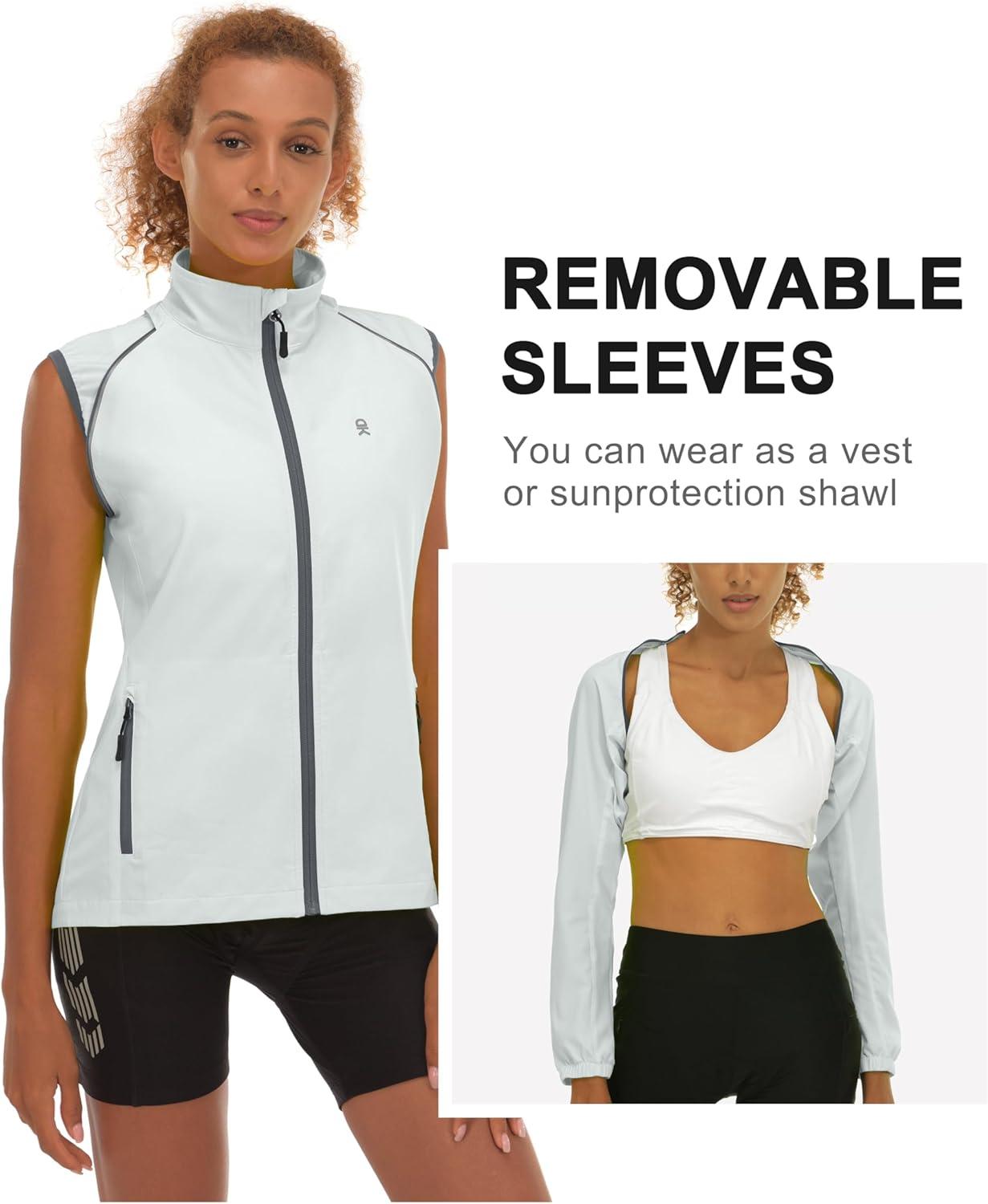 imageLittle Donkey Andy Womens Lightweight Waterproof Cycling Jacket with Removable Sleeves for Biking Running GolfLight Gray