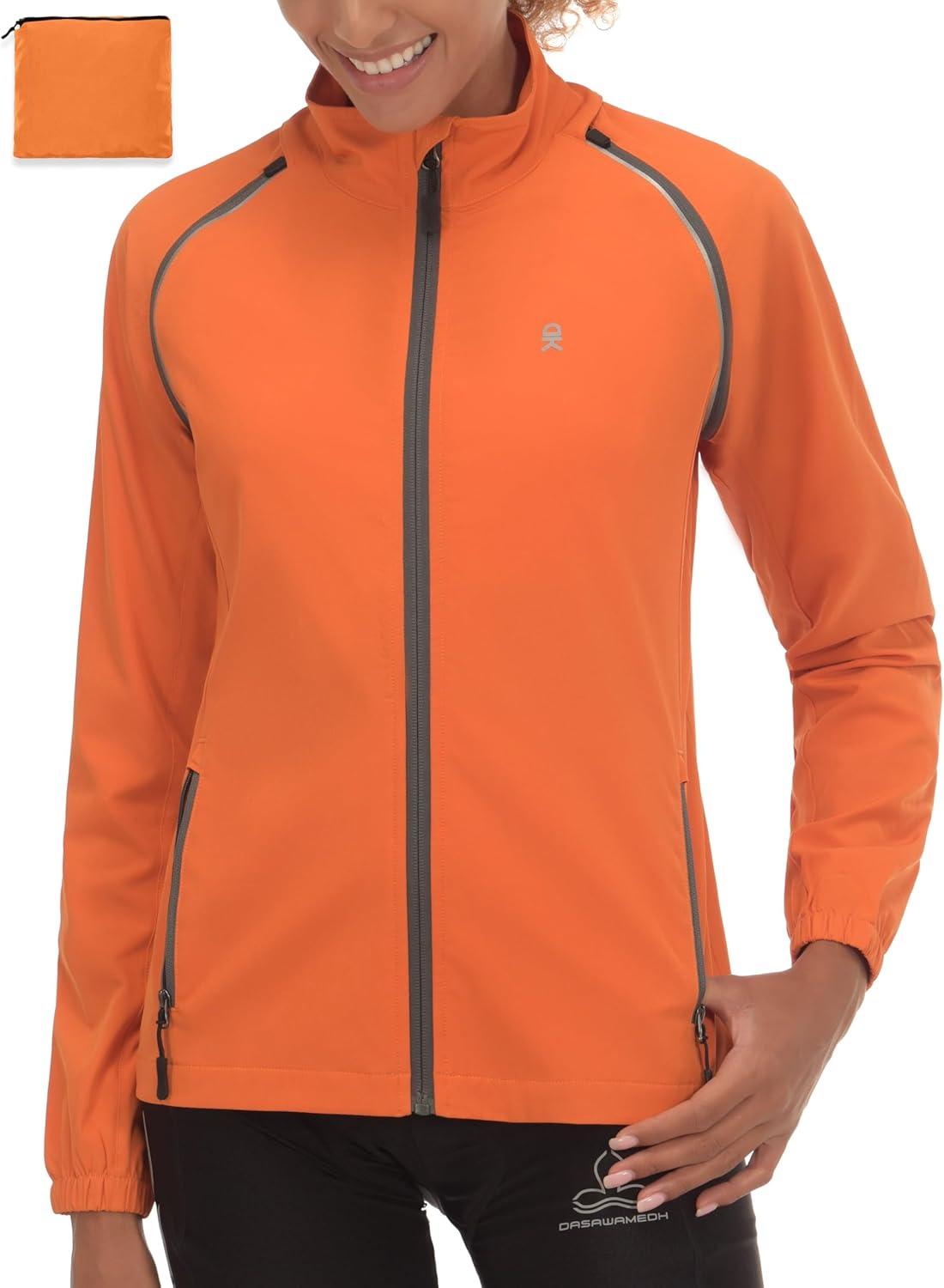 imageLittle Donkey Andy Womens Lightweight Waterproof Cycling Jacket with Removable Sleeves for Biking Running GolfOrange
