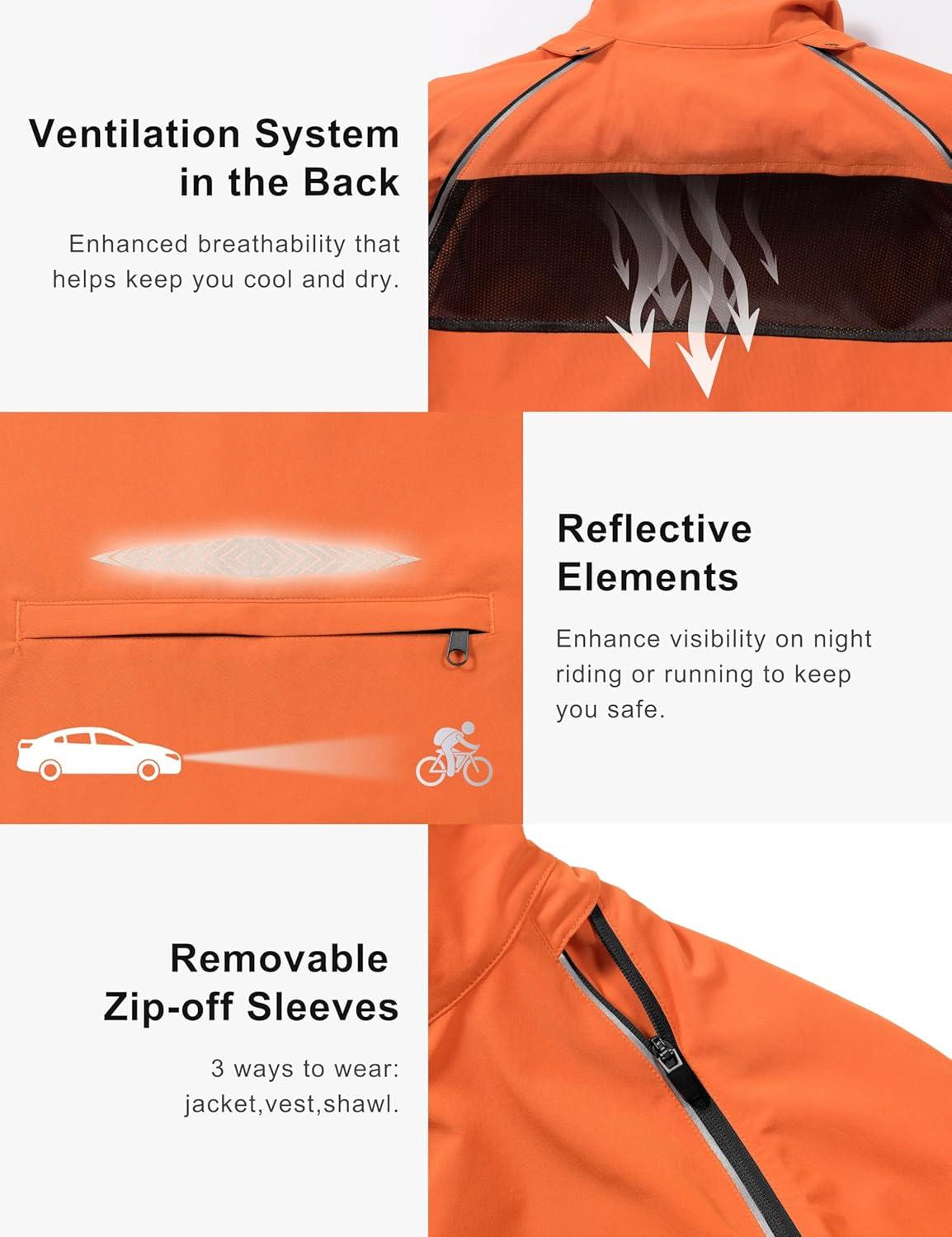imageLittle Donkey Andy Womens Lightweight Waterproof Cycling Jacket with Removable Sleeves for Biking Running GolfOrange