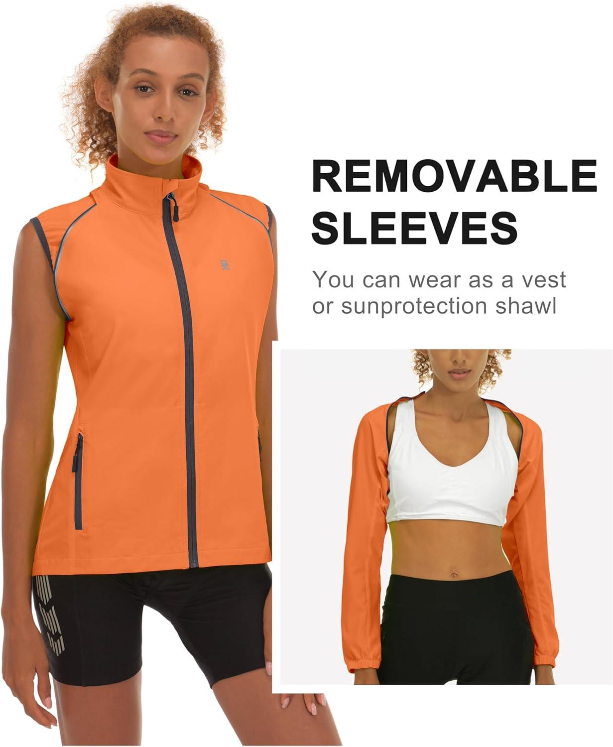 imageLittle Donkey Andy Womens Lightweight Waterproof Cycling Jacket with Removable Sleeves for Biking Running GolfOrange