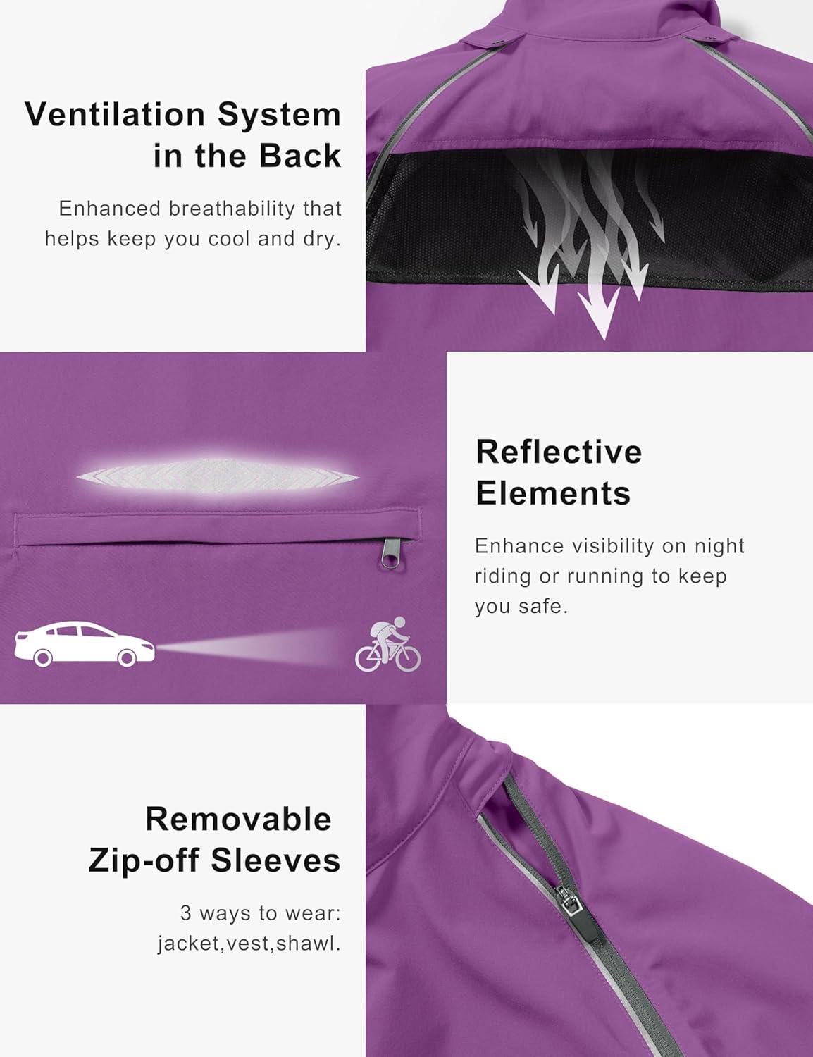imageLittle Donkey Andy Womens Lightweight Waterproof Cycling Jacket with Removable Sleeves for Biking Running GolfPurple
