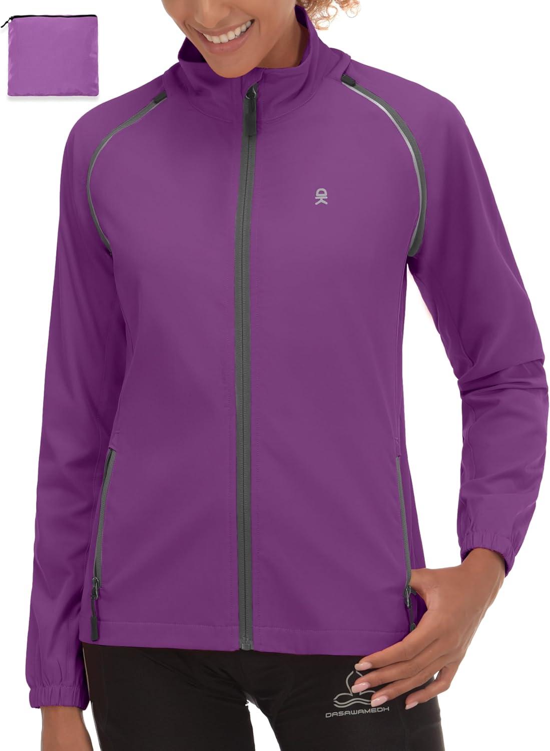 imageLittle Donkey Andy Womens Lightweight Waterproof Cycling Jacket with Removable Sleeves for Biking Running GolfPurple
