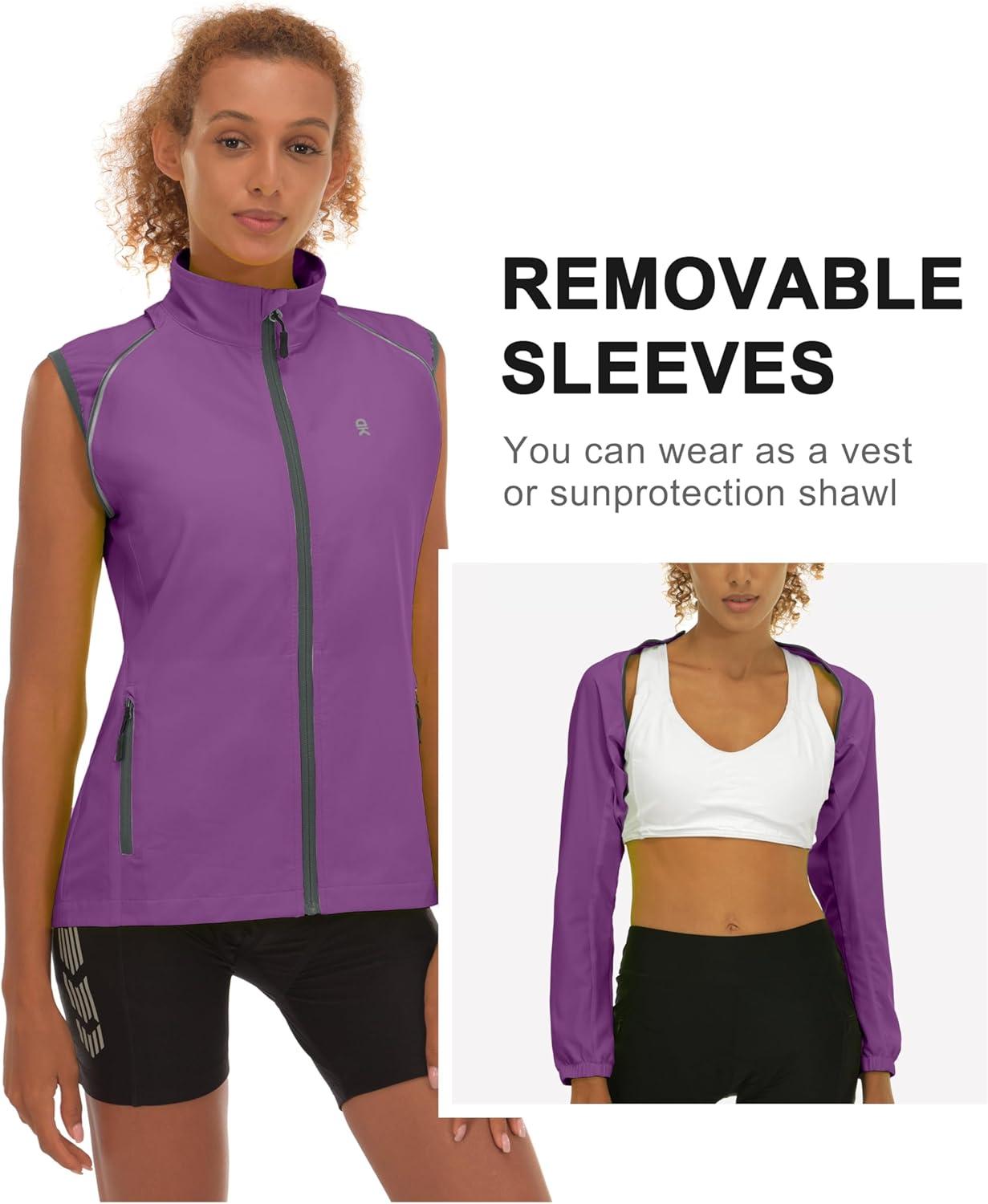 imageLittle Donkey Andy Womens Lightweight Waterproof Cycling Jacket with Removable Sleeves for Biking Running GolfPurple