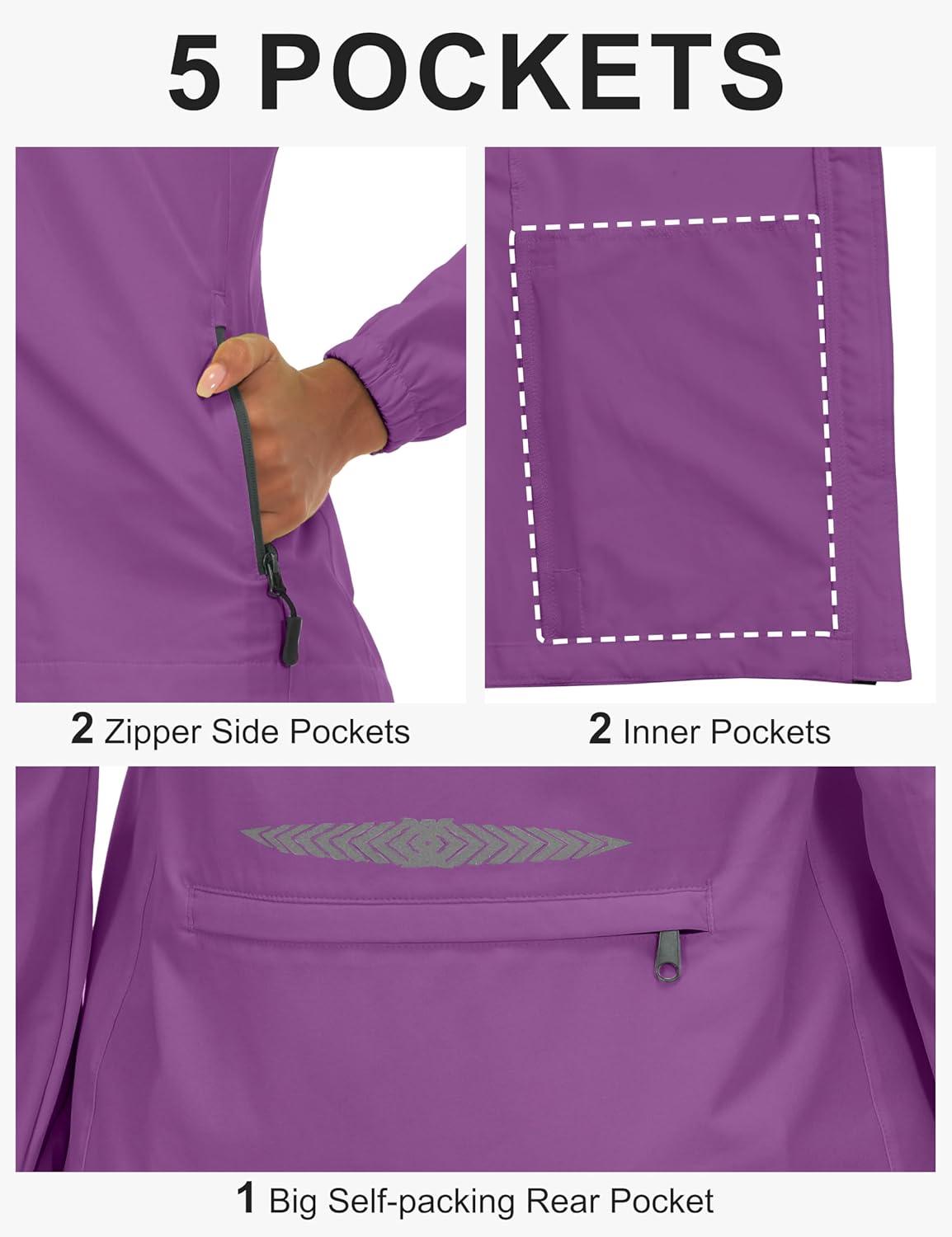 imageLittle Donkey Andy Womens Lightweight Waterproof Cycling Jacket with Removable Sleeves for Biking Running GolfPurple