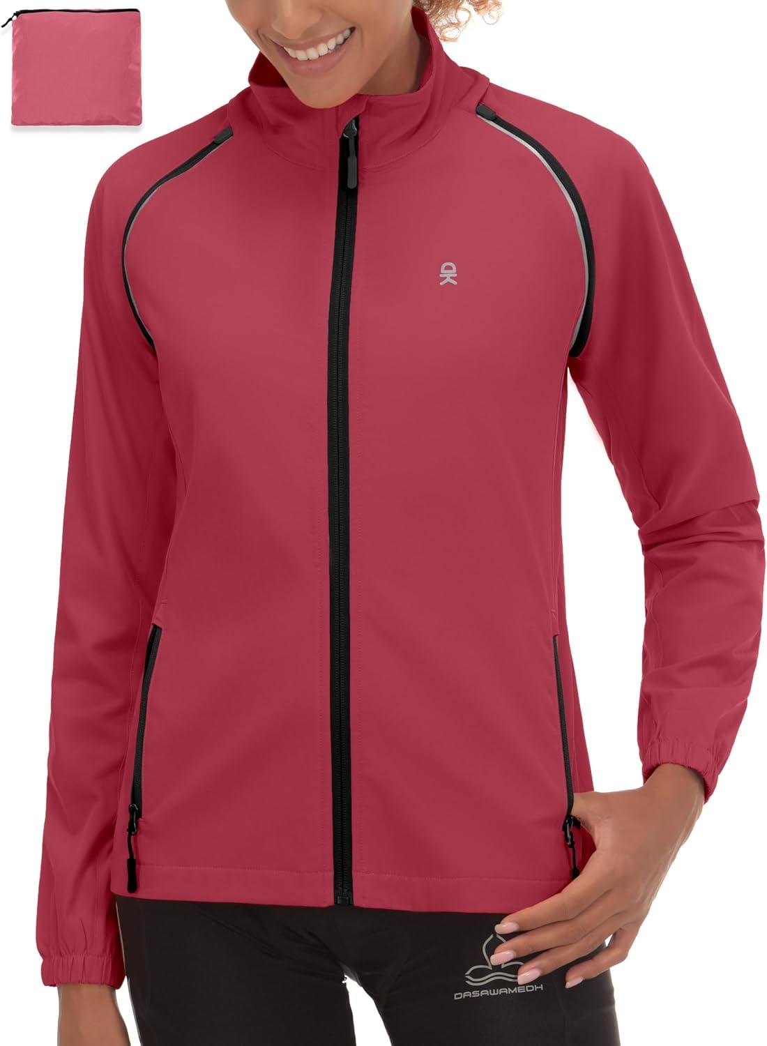 imageLittle Donkey Andy Womens Lightweight Waterproof Cycling Jacket with Removable Sleeves for Biking Running GolfRed