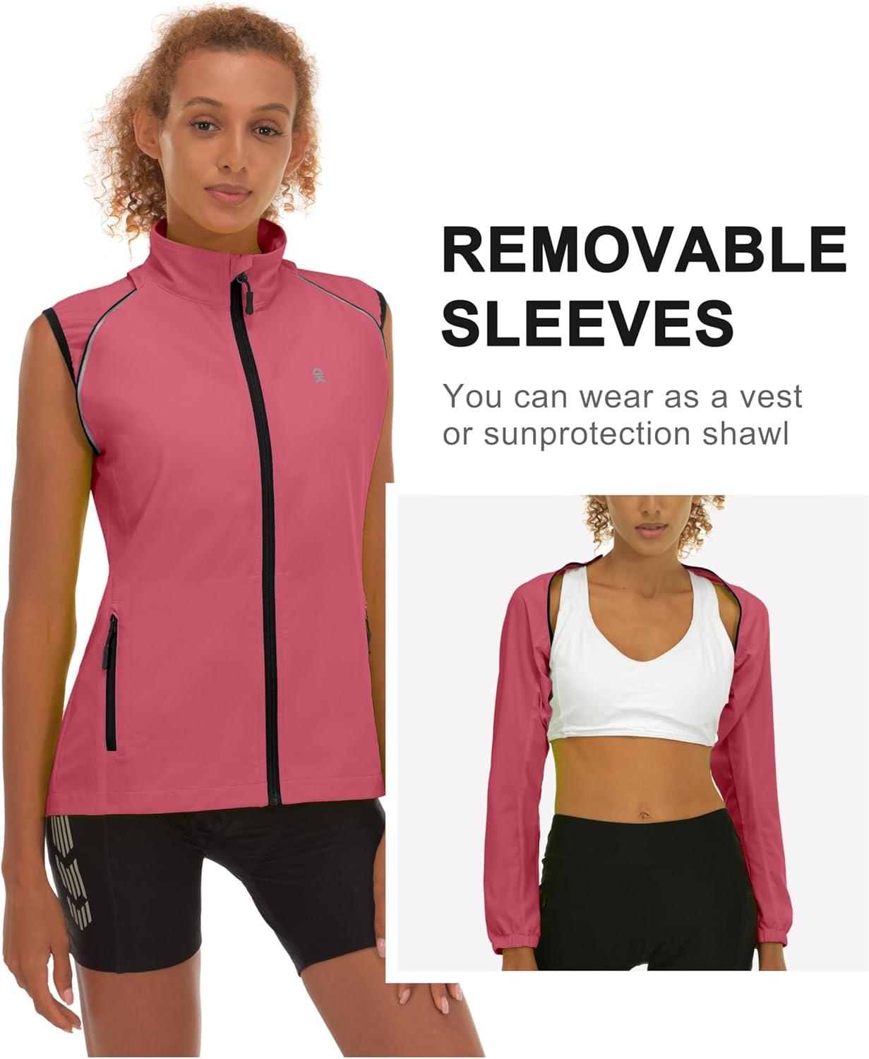 imageLittle Donkey Andy Womens Lightweight Waterproof Cycling Jacket with Removable Sleeves for Biking Running GolfRed