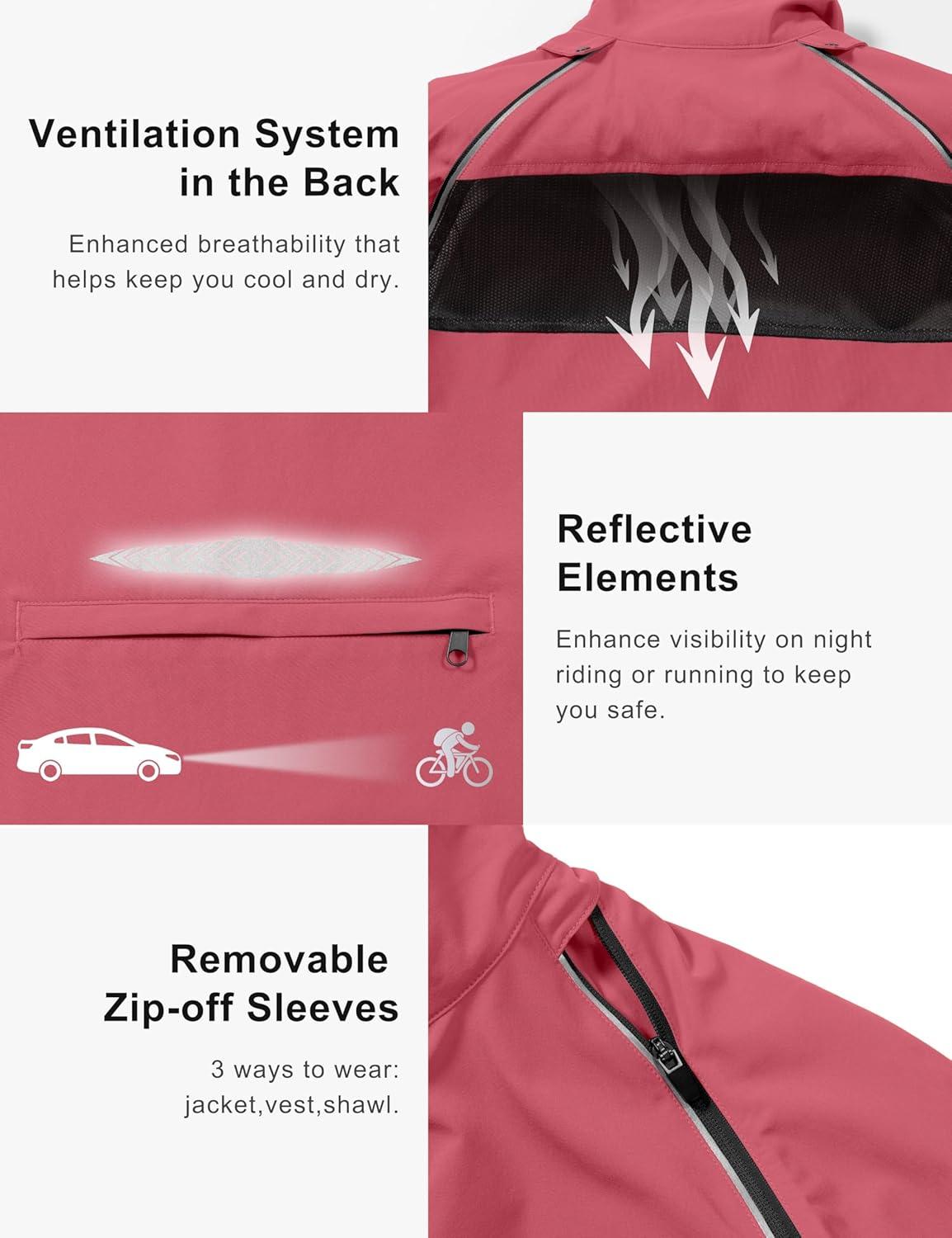 imageLittle Donkey Andy Womens Lightweight Waterproof Cycling Jacket with Removable Sleeves for Biking Running GolfRed