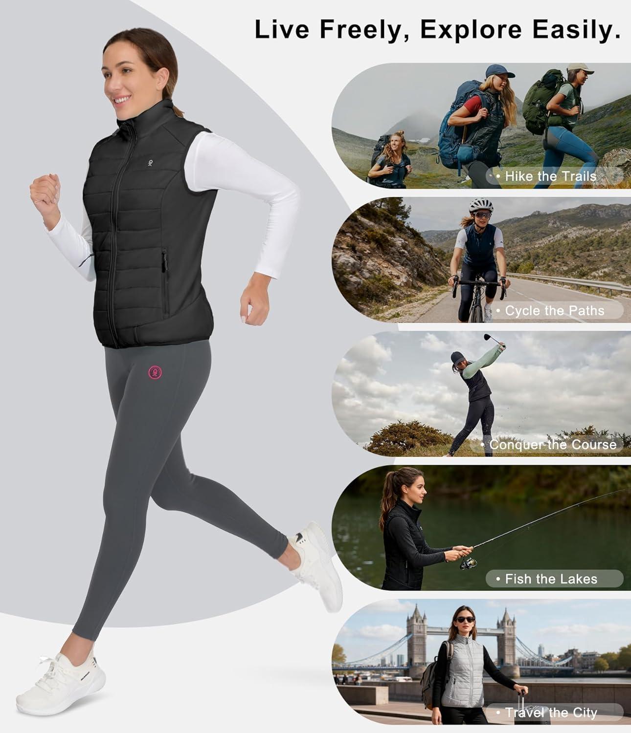 imageLittle Donkey Andy Womens Packable Lightweight Puffer Vest with Recycled Insulation for Running HikingBlack