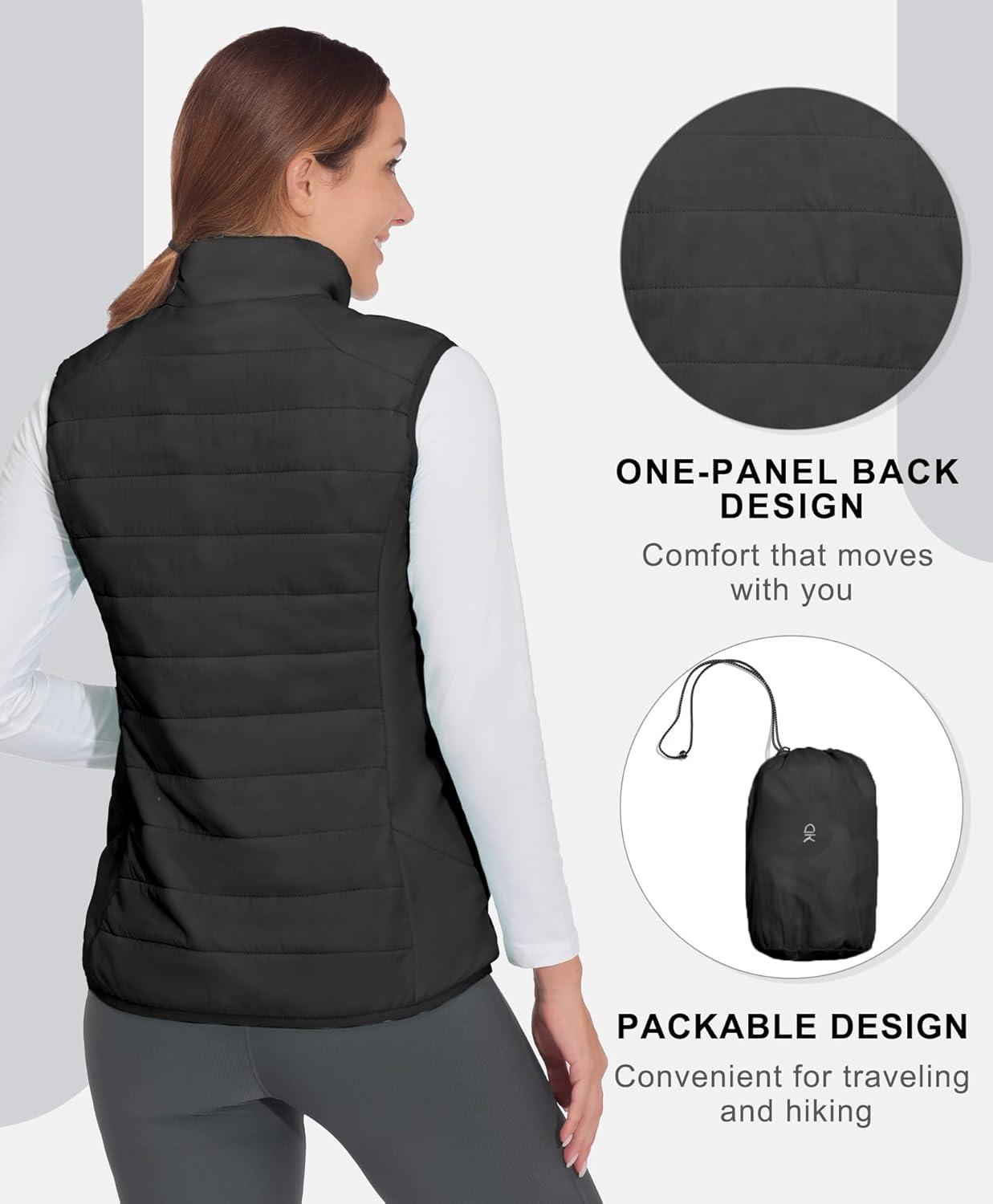 imageLittle Donkey Andy Womens Packable Lightweight Puffer Vest with Recycled Insulation for Running HikingBlack