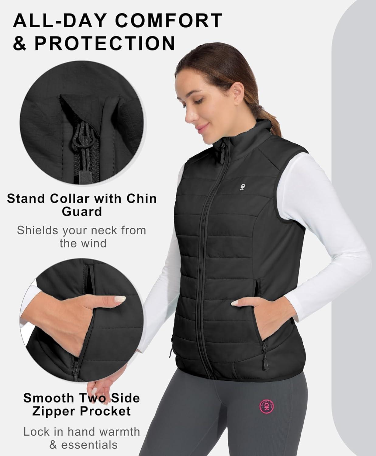 imageLittle Donkey Andy Womens Packable Lightweight Puffer Vest with Recycled Insulation for Running HikingBlack