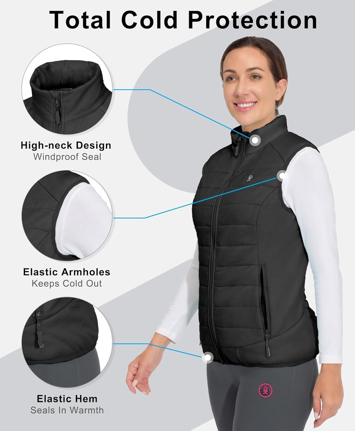 imageLittle Donkey Andy Womens Packable Lightweight Puffer Vest with Recycled Insulation for Running HikingBlack