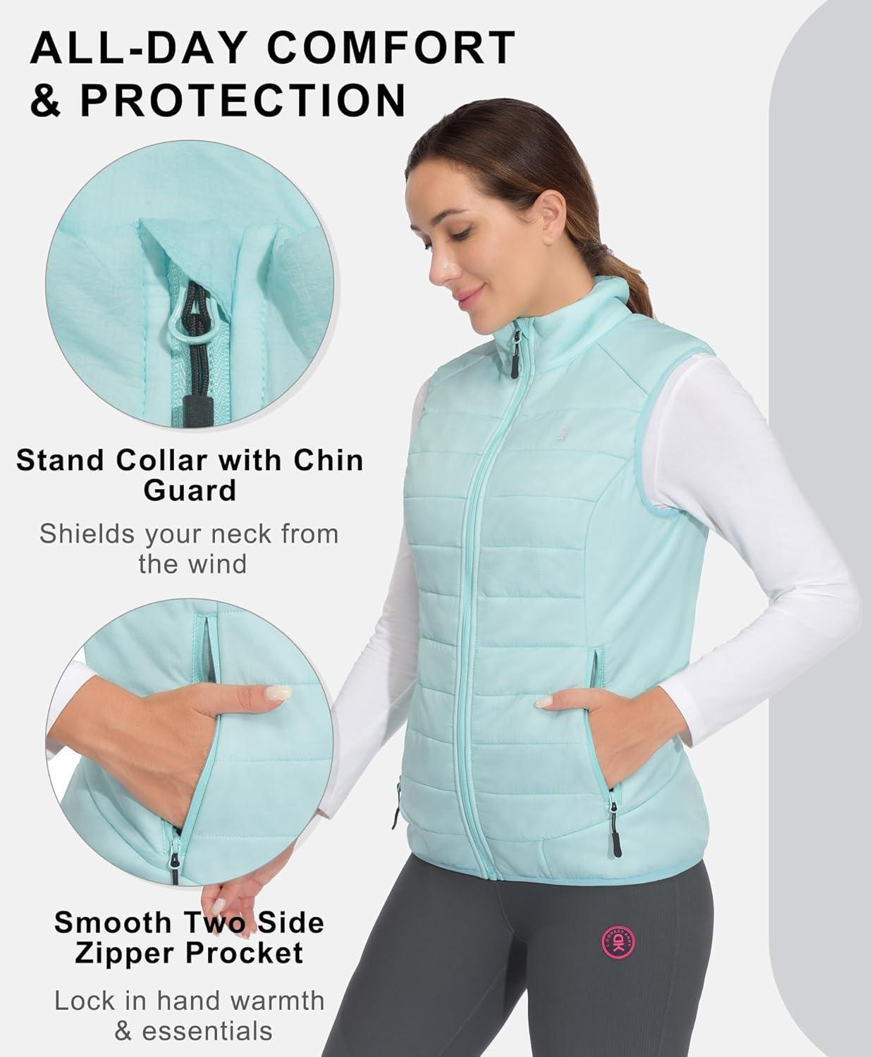 imageLittle Donkey Andy Womens Packable Lightweight Puffer Vest with Recycled Insulation for Running HikingBlue Glow
