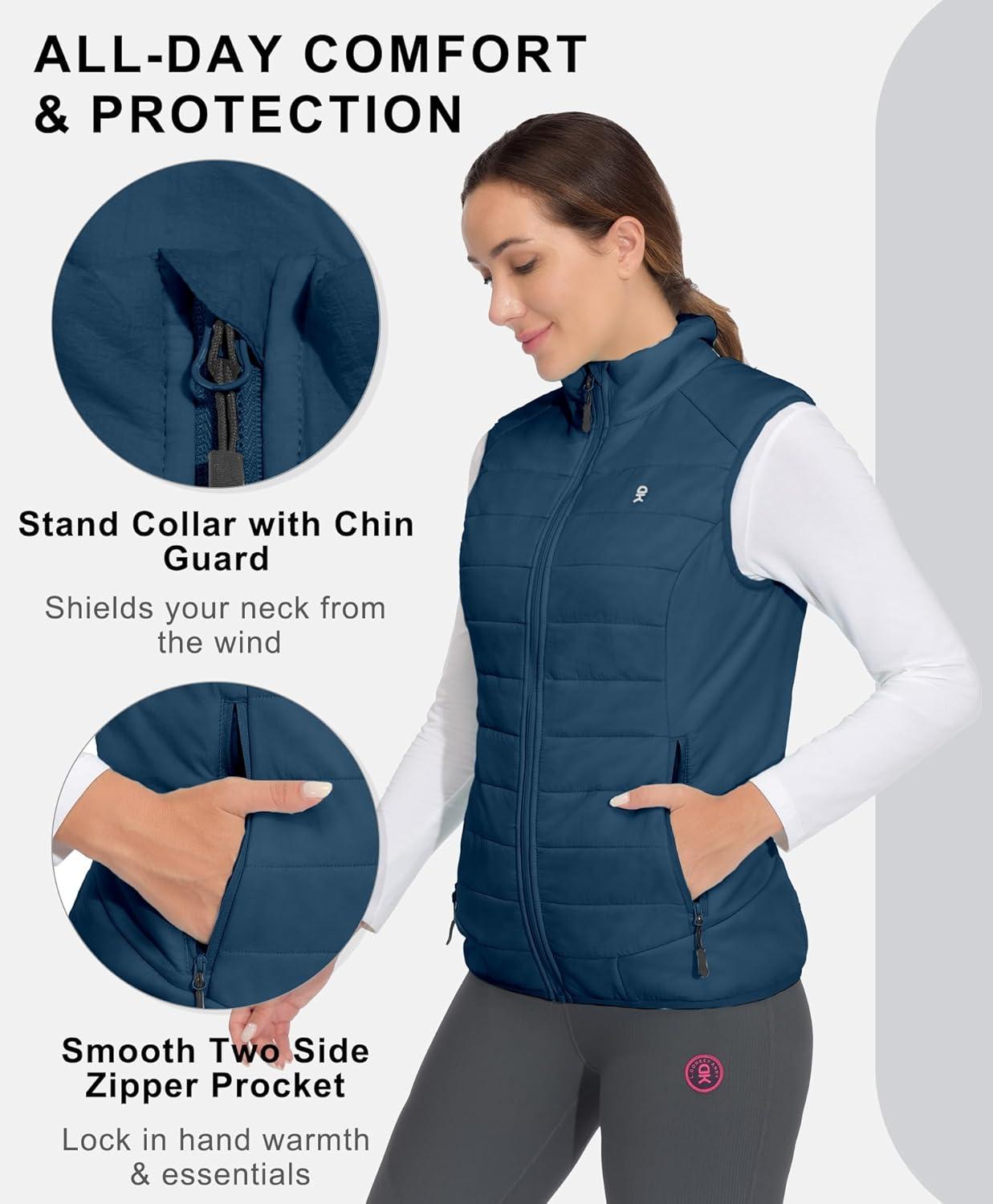 imageLittle Donkey Andy Womens Packable Lightweight Puffer Vest with Recycled Insulation for Running HikingBluesteel