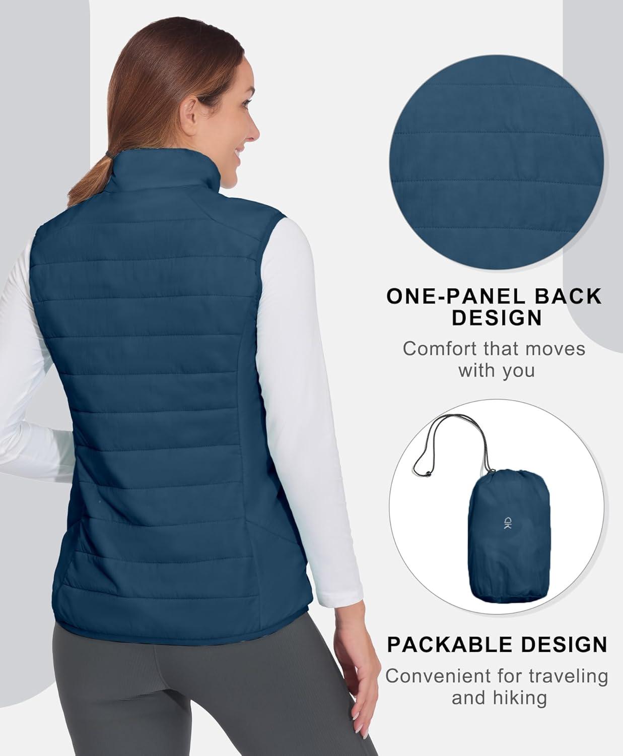 imageLittle Donkey Andy Womens Packable Lightweight Puffer Vest with Recycled Insulation for Running HikingBluesteel