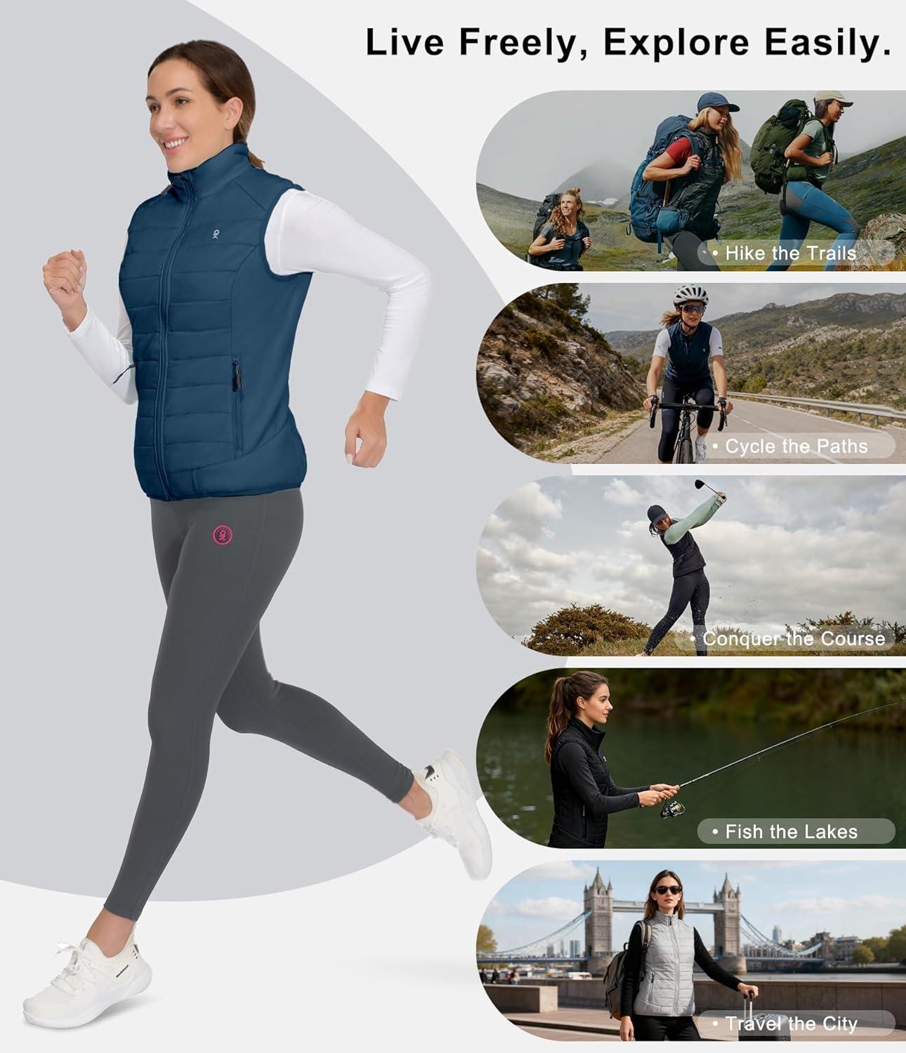 imageLittle Donkey Andy Womens Packable Lightweight Puffer Vest with Recycled Insulation for Running HikingBluesteel