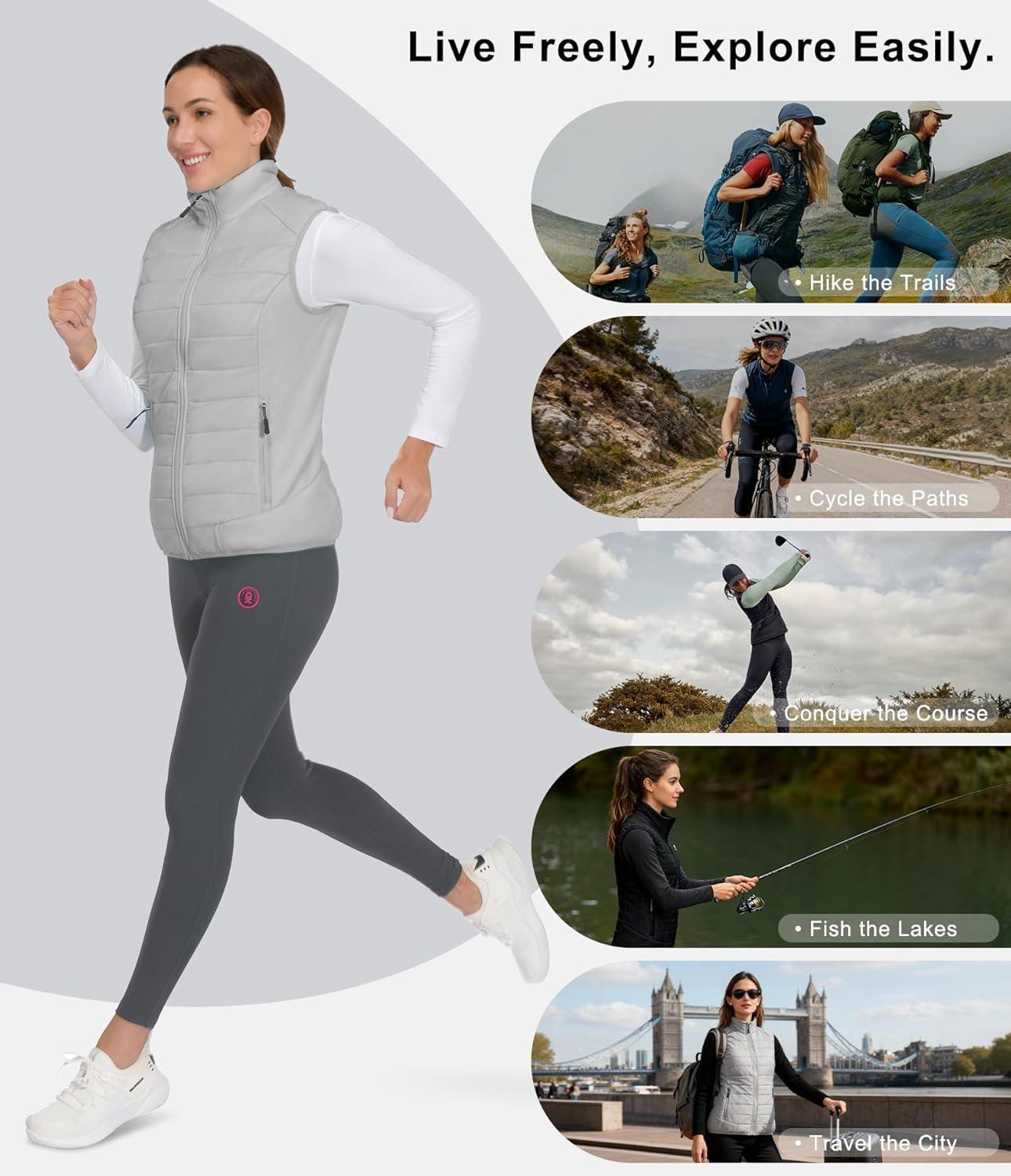 imageLittle Donkey Andy Womens Packable Lightweight Puffer Vest with Recycled Insulation for Running HikingGray
