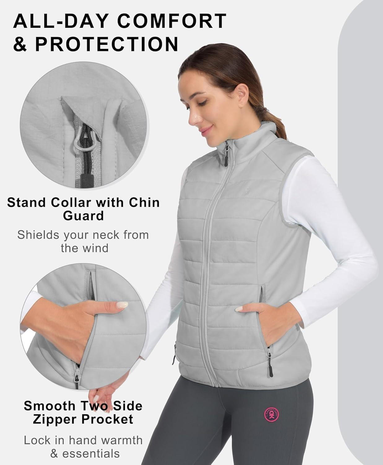 imageLittle Donkey Andy Womens Packable Lightweight Puffer Vest with Recycled Insulation for Running HikingGray