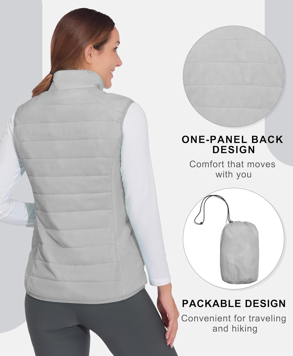 imageLittle Donkey Andy Womens Packable Lightweight Puffer Vest with Recycled Insulation for Running HikingGray