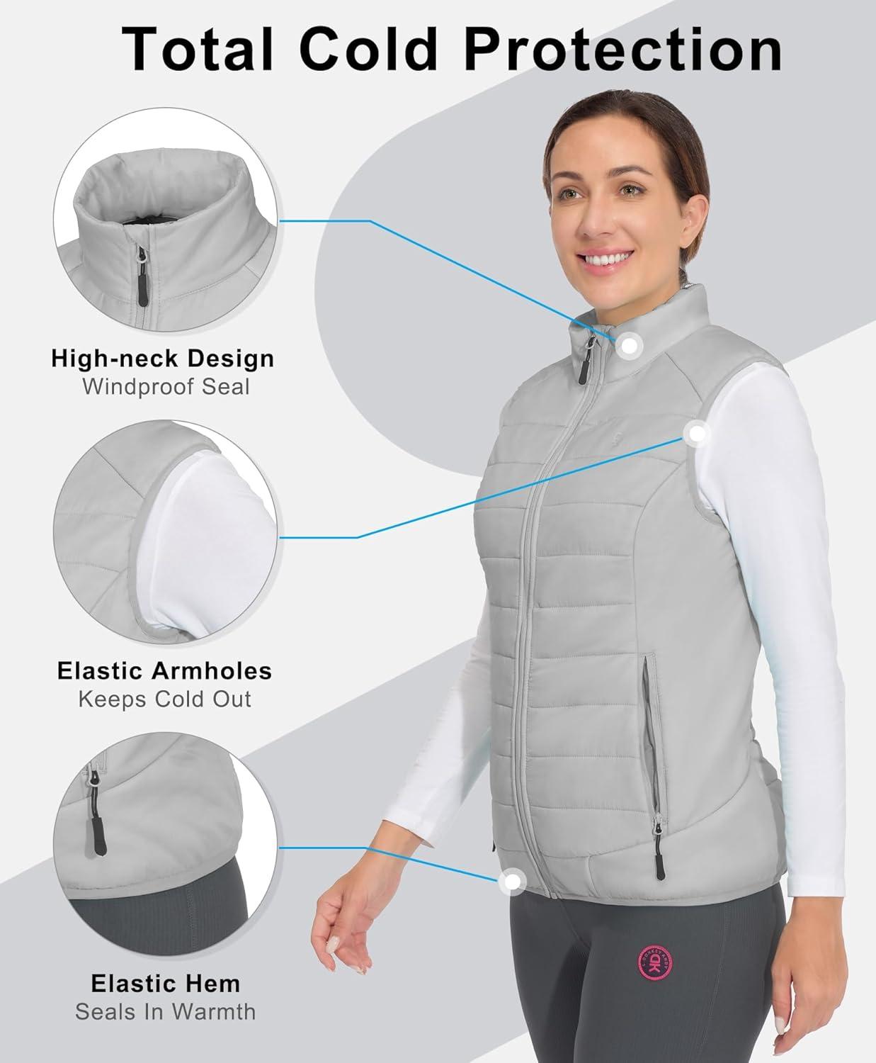 imageLittle Donkey Andy Womens Packable Lightweight Puffer Vest with Recycled Insulation for Running HikingGray