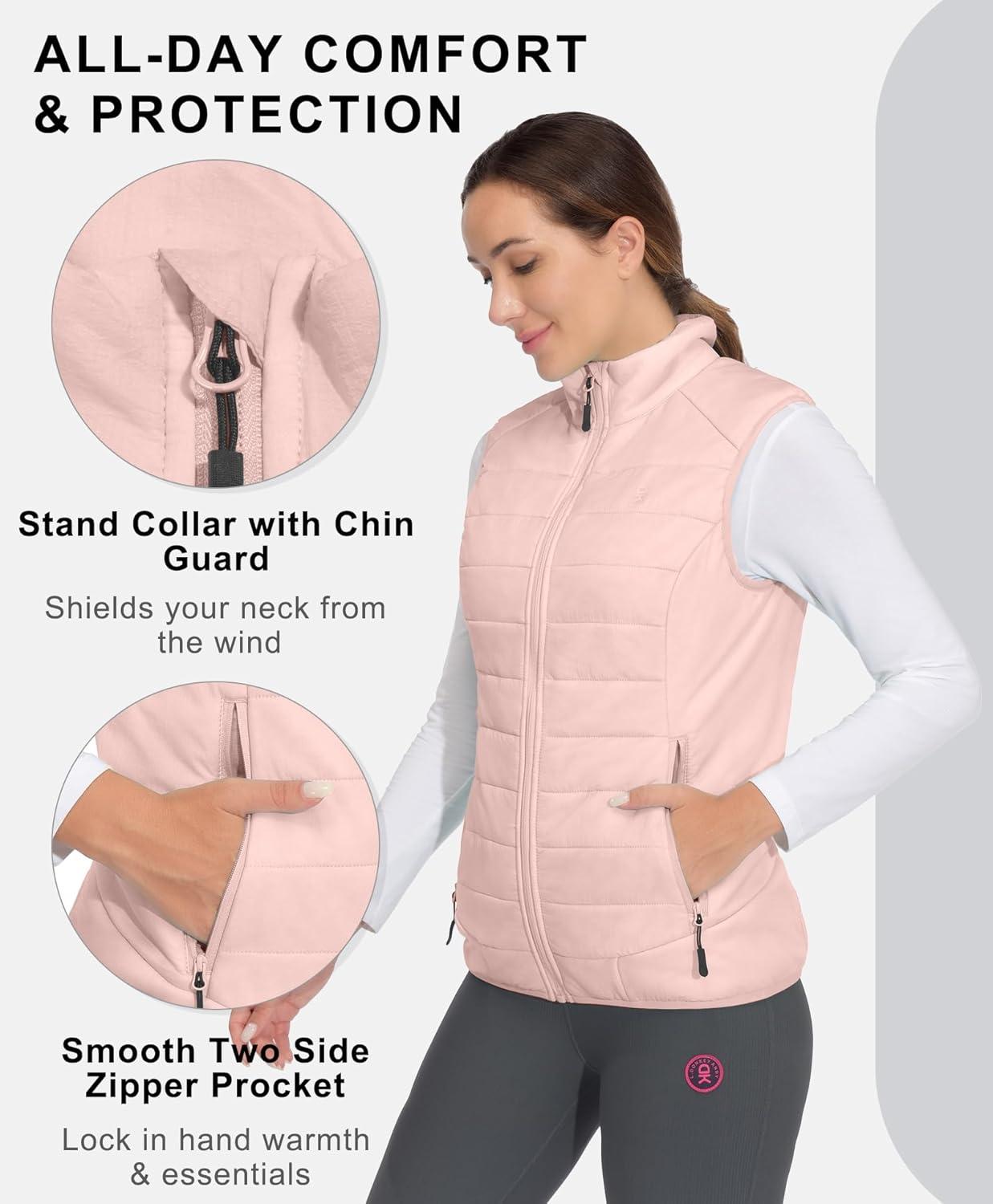 imageLittle Donkey Andy Womens Packable Lightweight Puffer Vest with Recycled Insulation for Running HikingSoft Pink