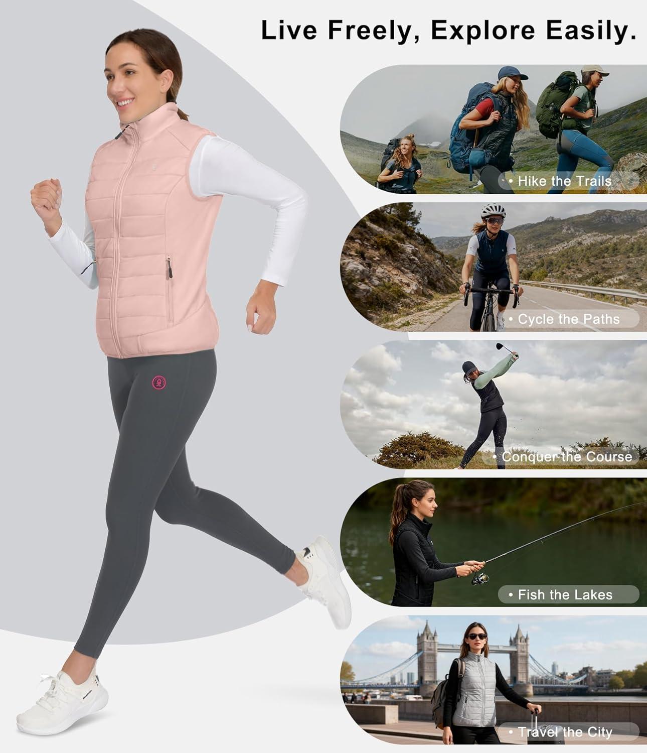 imageLittle Donkey Andy Womens Packable Lightweight Puffer Vest with Recycled Insulation for Running HikingSoft Pink