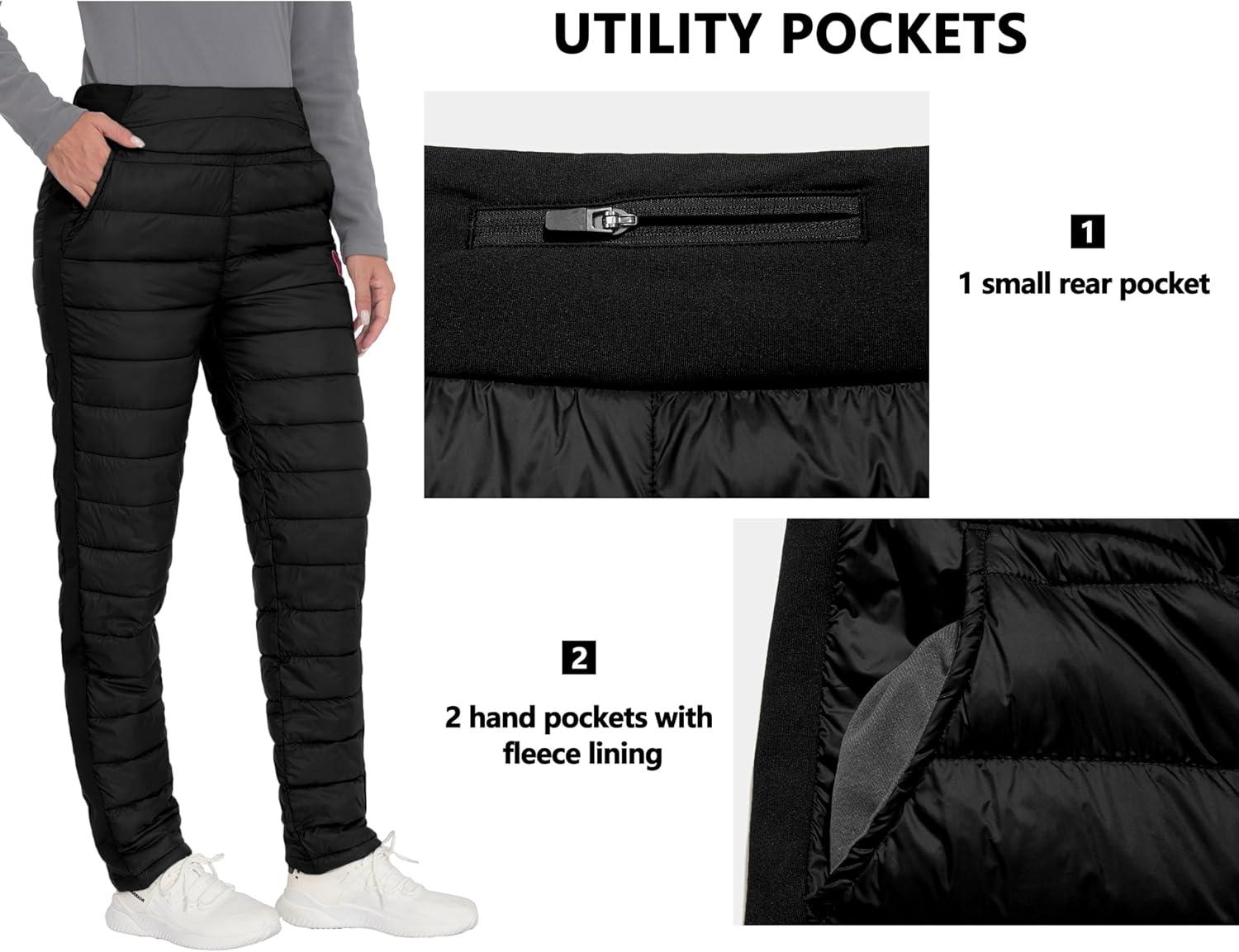 imageLittle Donkey Andy Womens Puffer Pants Lightweight Warm Puffy Quilted Pants Winter Snow Ski TrousersBlack