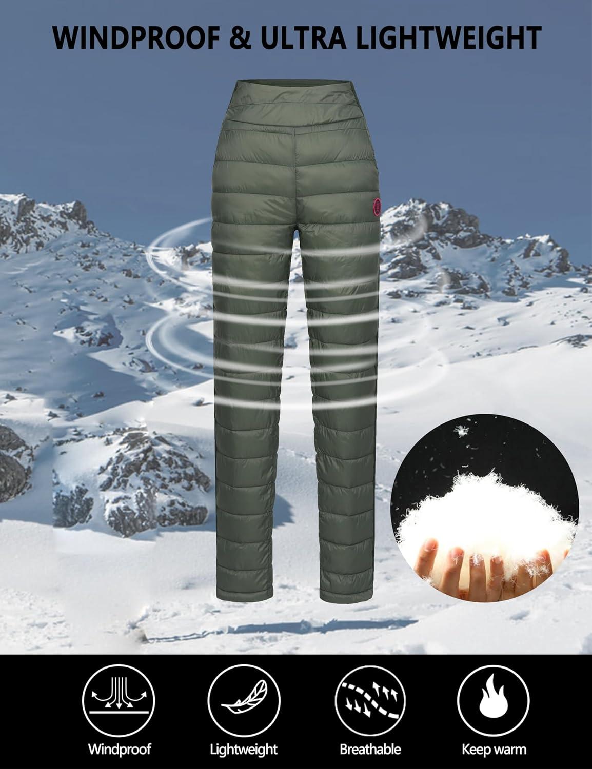 imageLittle Donkey Andy Womens Puffer Pants Lightweight Warm Puffy Quilted Pants Winter Snow Ski TrousersGreen