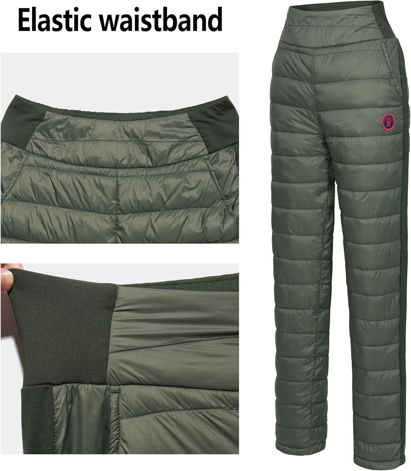 imageLittle Donkey Andy Womens Puffer Pants Lightweight Warm Puffy Quilted Pants Winter Snow Ski TrousersGreen