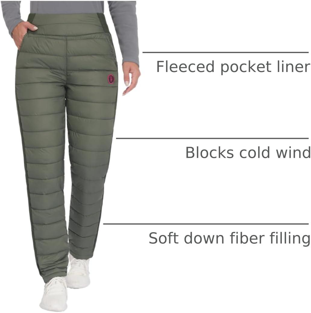 imageLittle Donkey Andy Womens Puffer Pants Lightweight Warm Puffy Quilted Pants Winter Snow Ski TrousersGreen