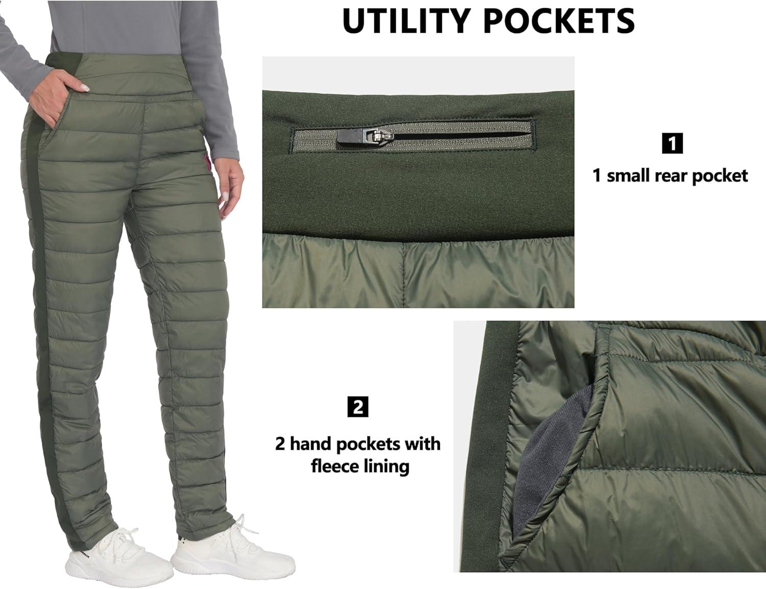 imageLittle Donkey Andy Womens Puffer Pants Lightweight Warm Puffy Quilted Pants Winter Snow Ski TrousersGreen