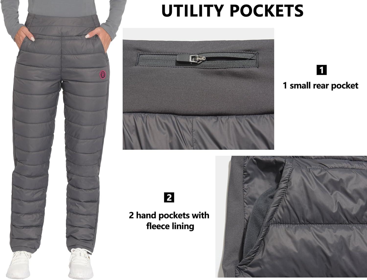 imageLittle Donkey Andy Womens Puffer Pants Lightweight Warm Puffy Quilted Pants Winter Snow Ski TrousersGrey