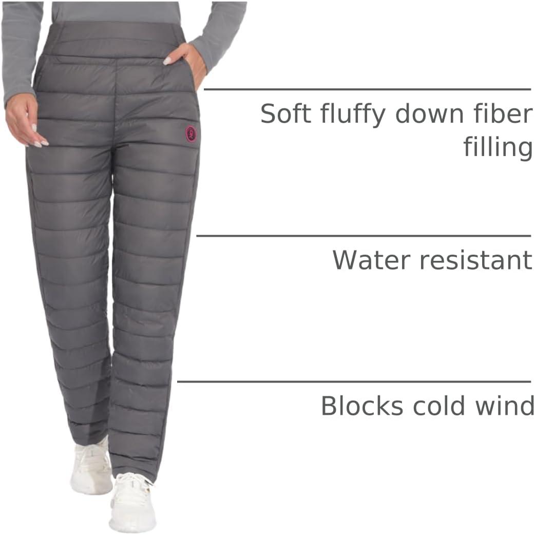 imageLittle Donkey Andy Womens Puffer Pants Lightweight Warm Puffy Quilted Pants Winter Snow Ski TrousersGrey